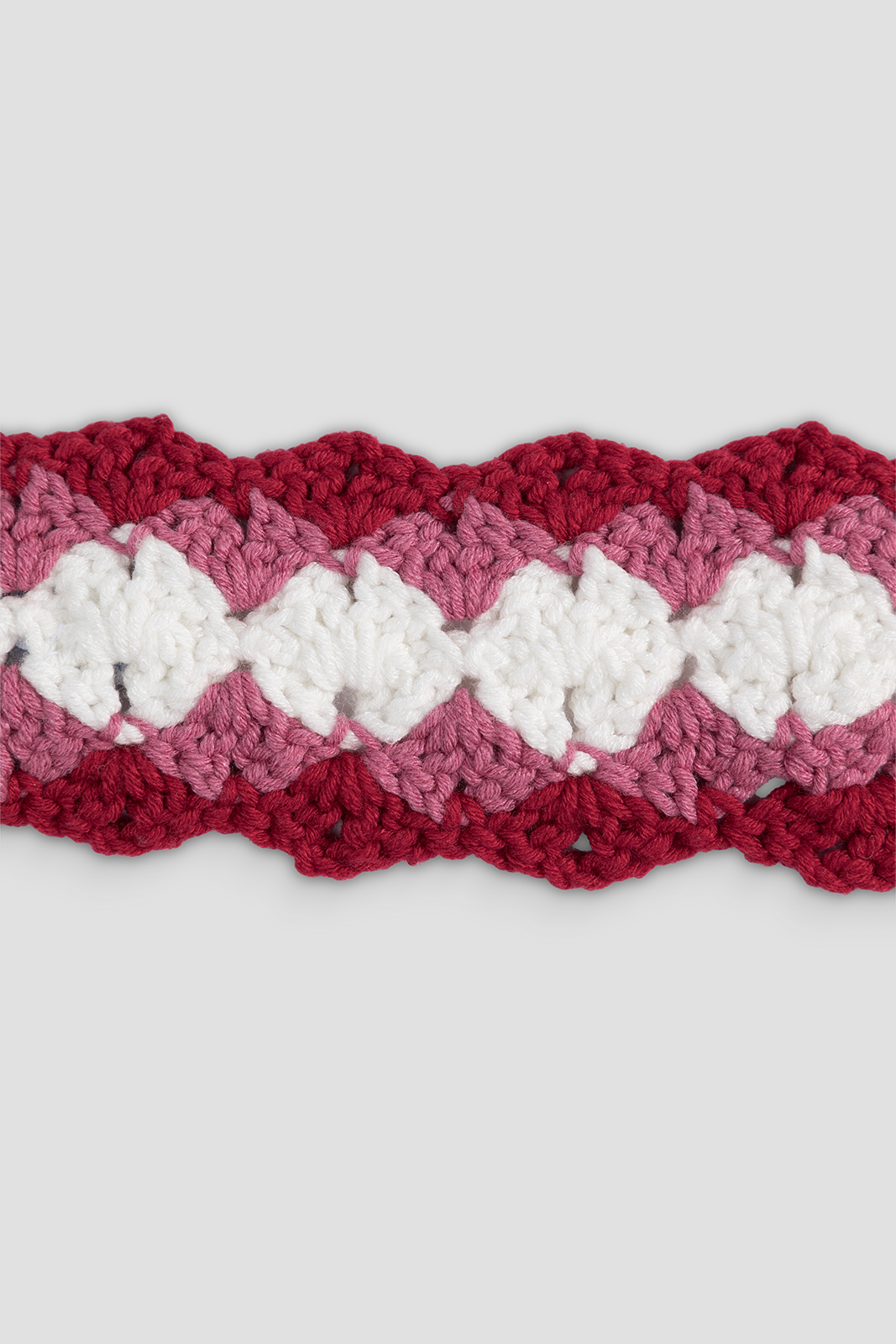 Crochet Head Band Light Pink, Red & Off White