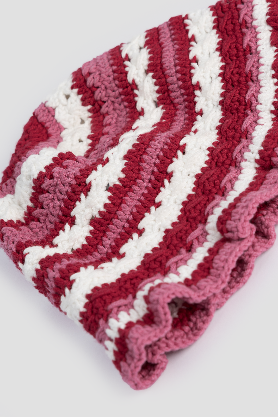 Crochet Bucket Hat - Light Pink, Red & Off White