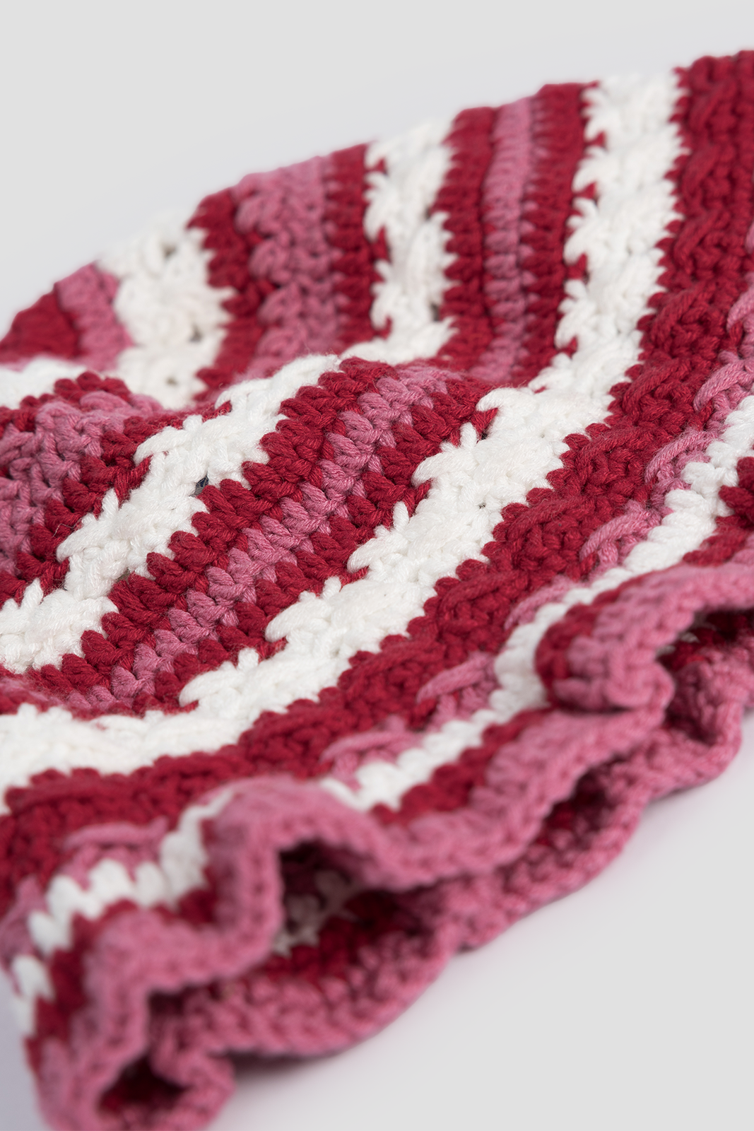 Crochet Bucket Hat - Light Pink, Red & Off White