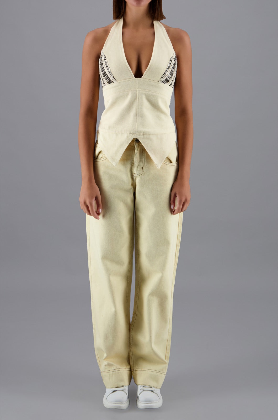 Backless Halter Top Cream