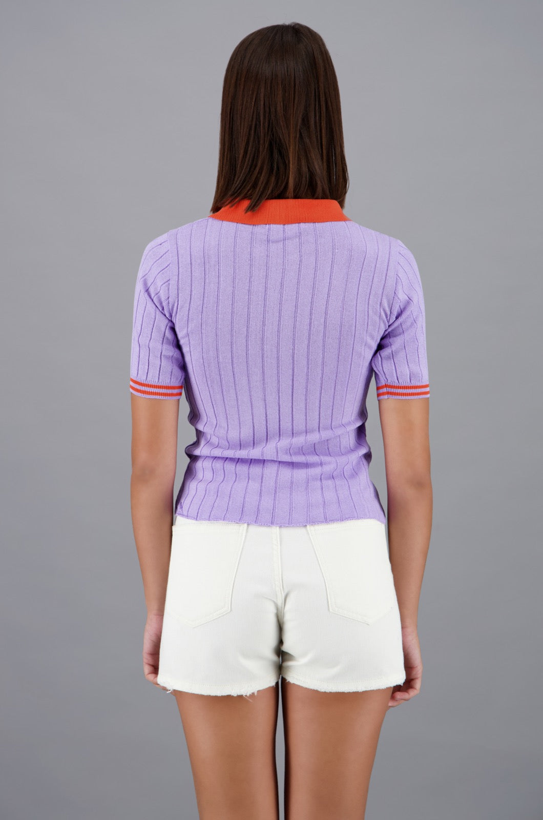 Women Knit Polo Purple