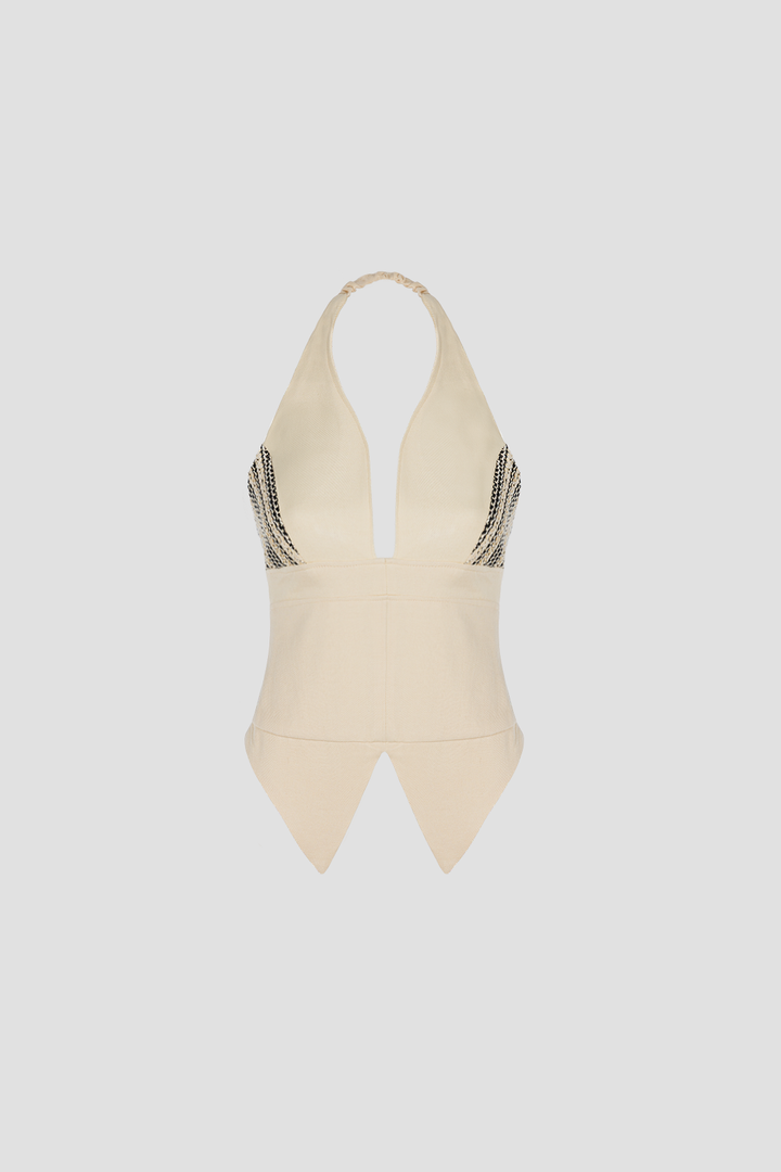 Backless Halter Top Cream