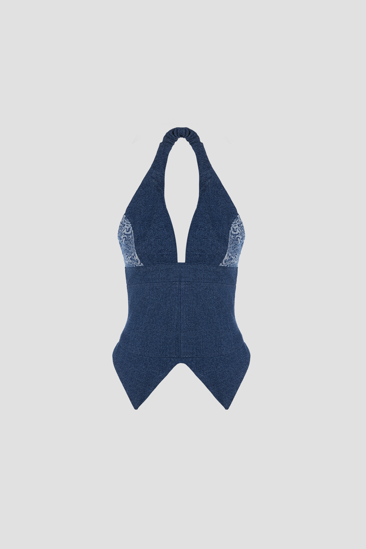 Backless Halter Top Blue