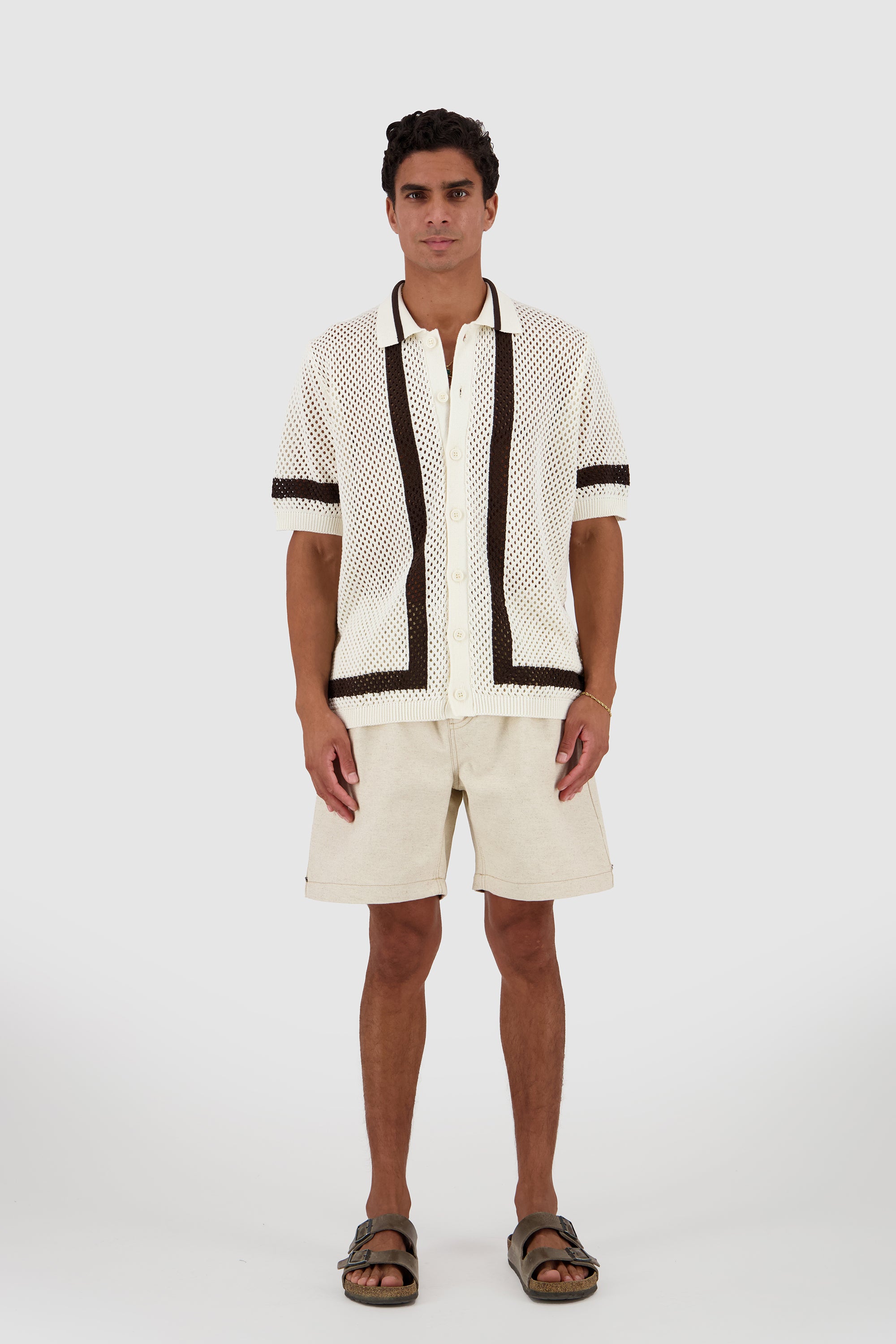 Knitted Cardigan -Offwhite x Maroon