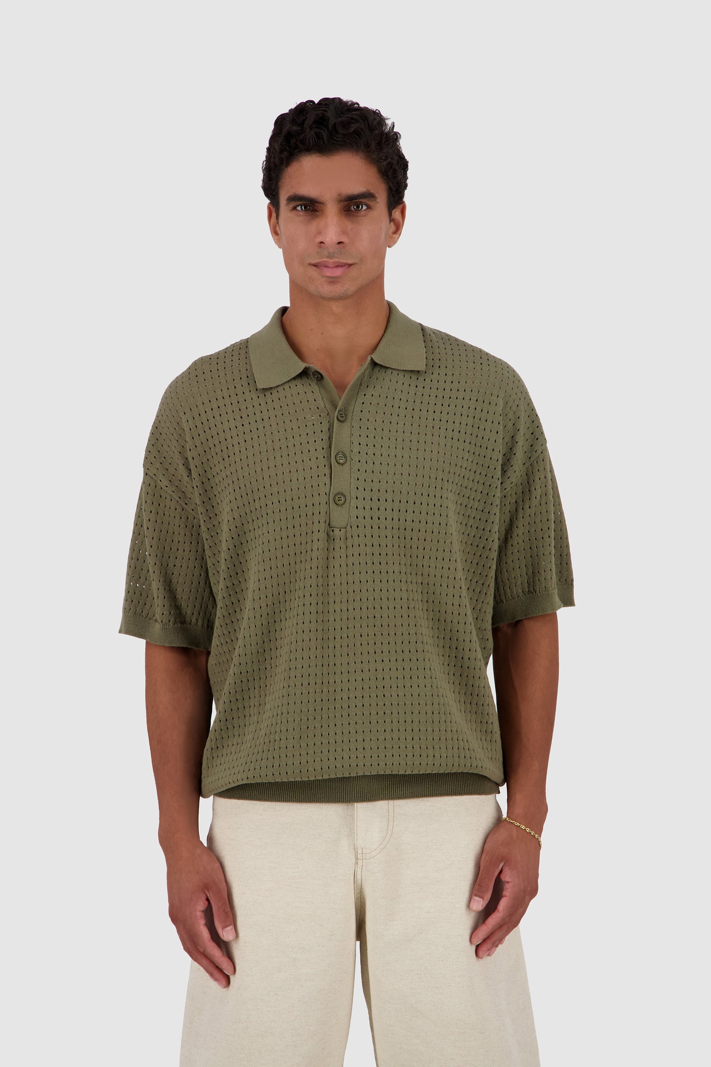Knitted Polo -Olive