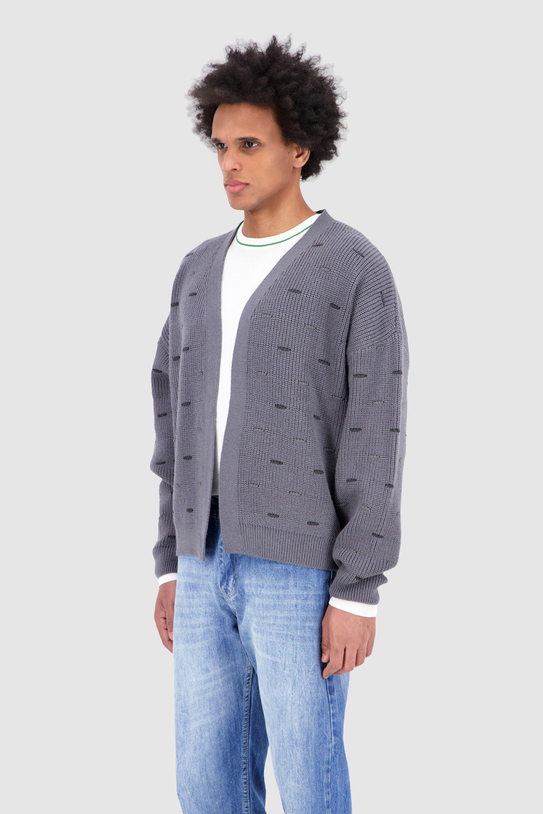 Open Knit Cardigan - Grey