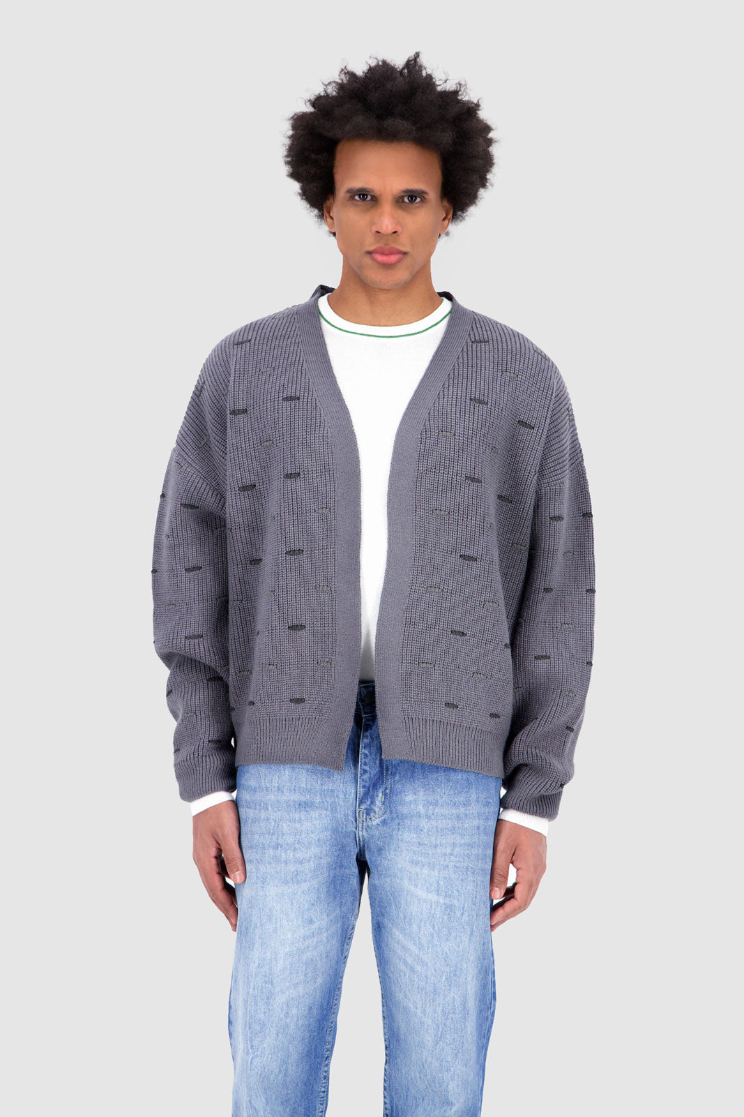 Open Knit Cardigan - Grey