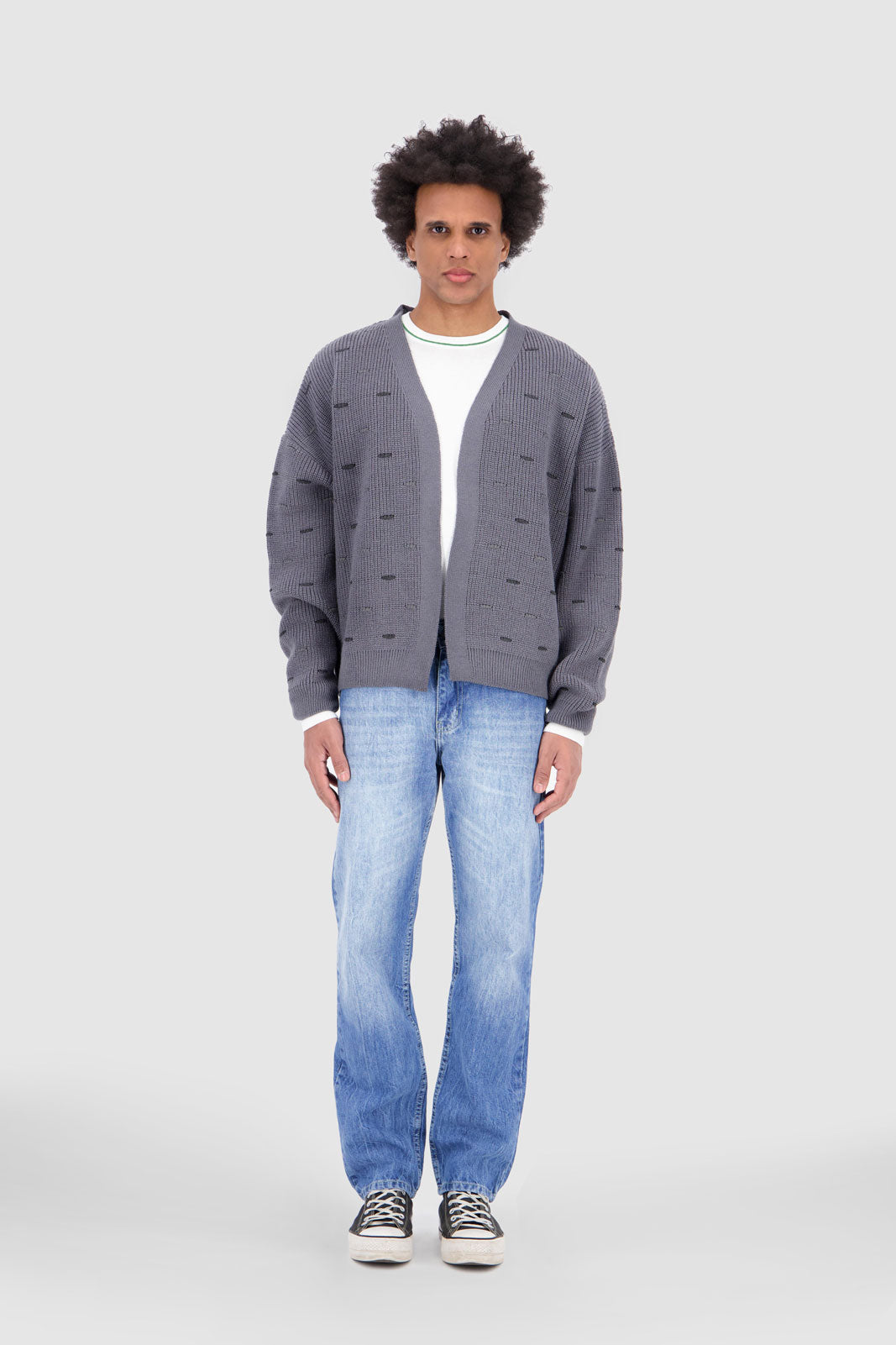 Open Knit Cardigan - Grey