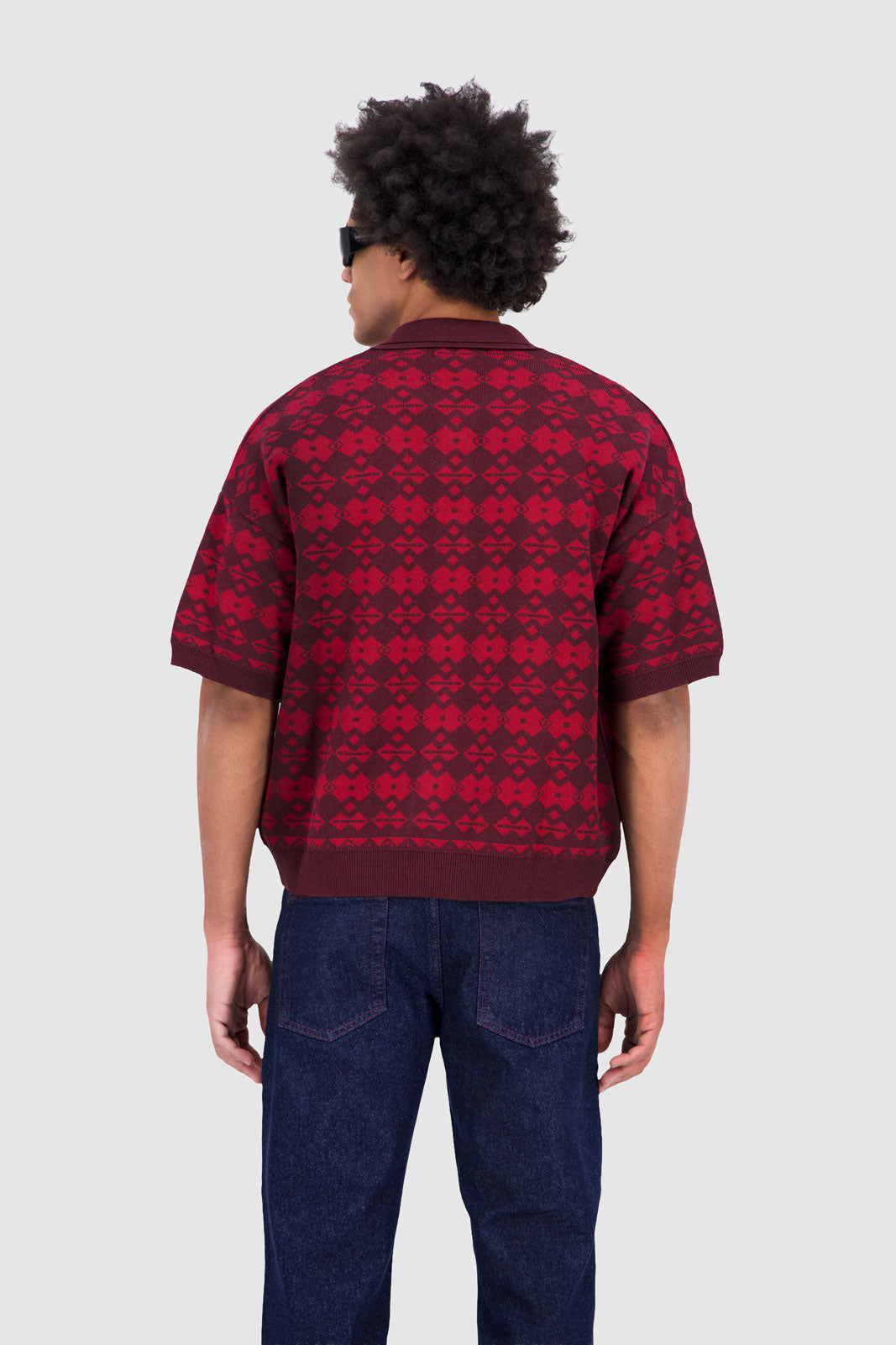 Button Down Polo - Red Jacquard