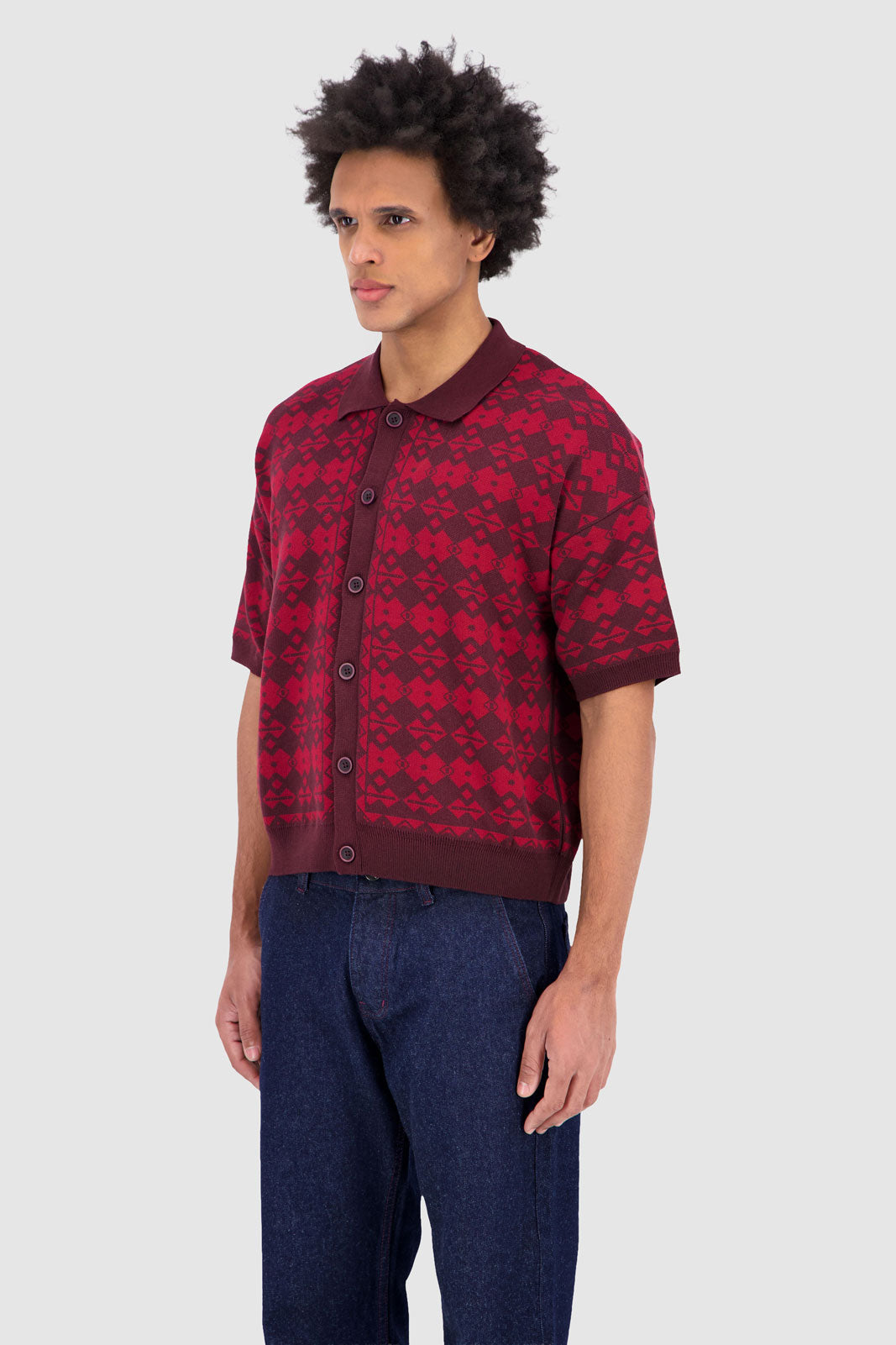Button Down Polo - Red Jacquard
