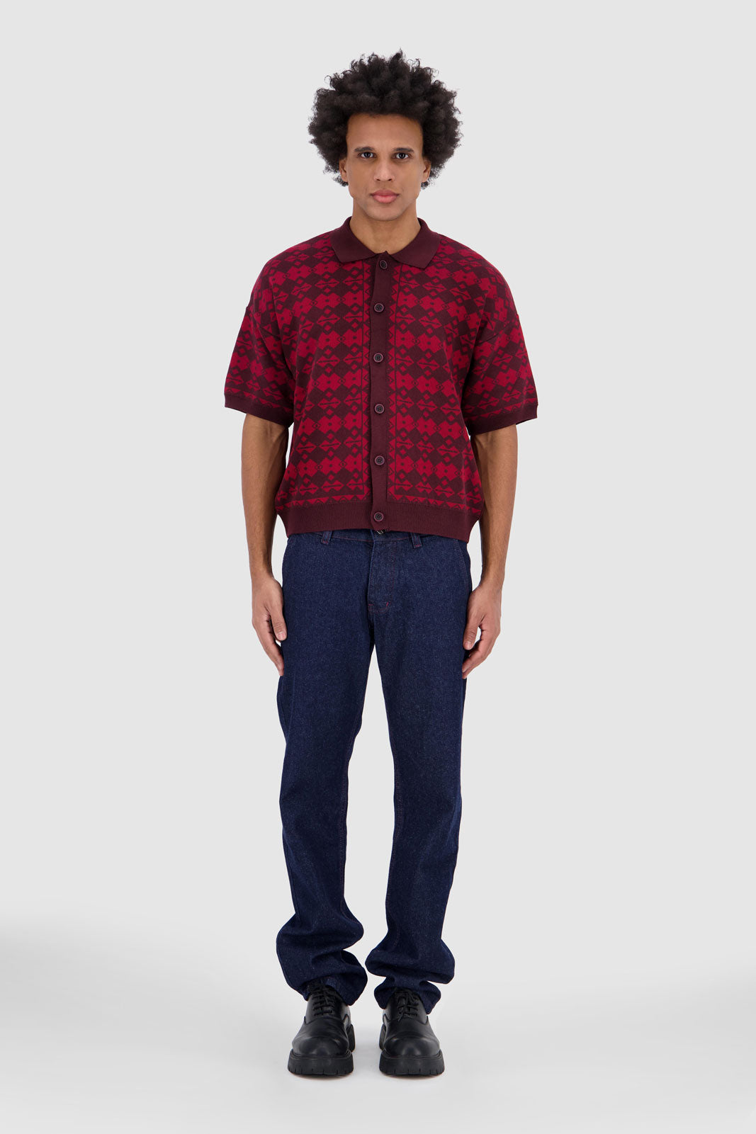 Button Down Polo - Red Jacquard
