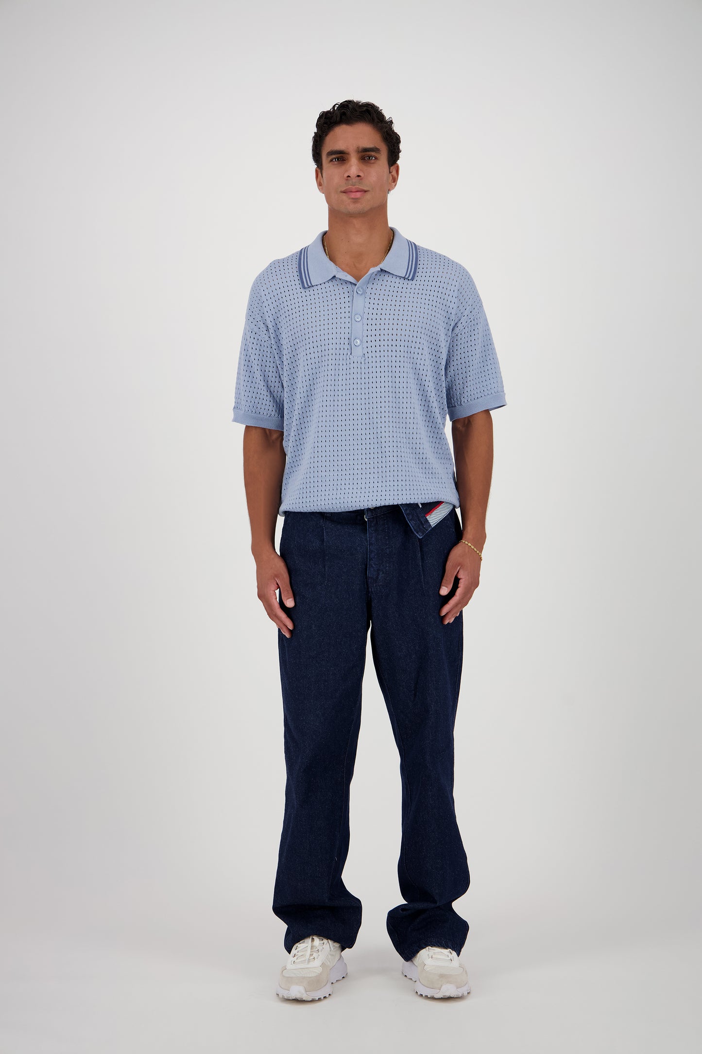 Fold Over Waistband Jeans - Midnight Blue