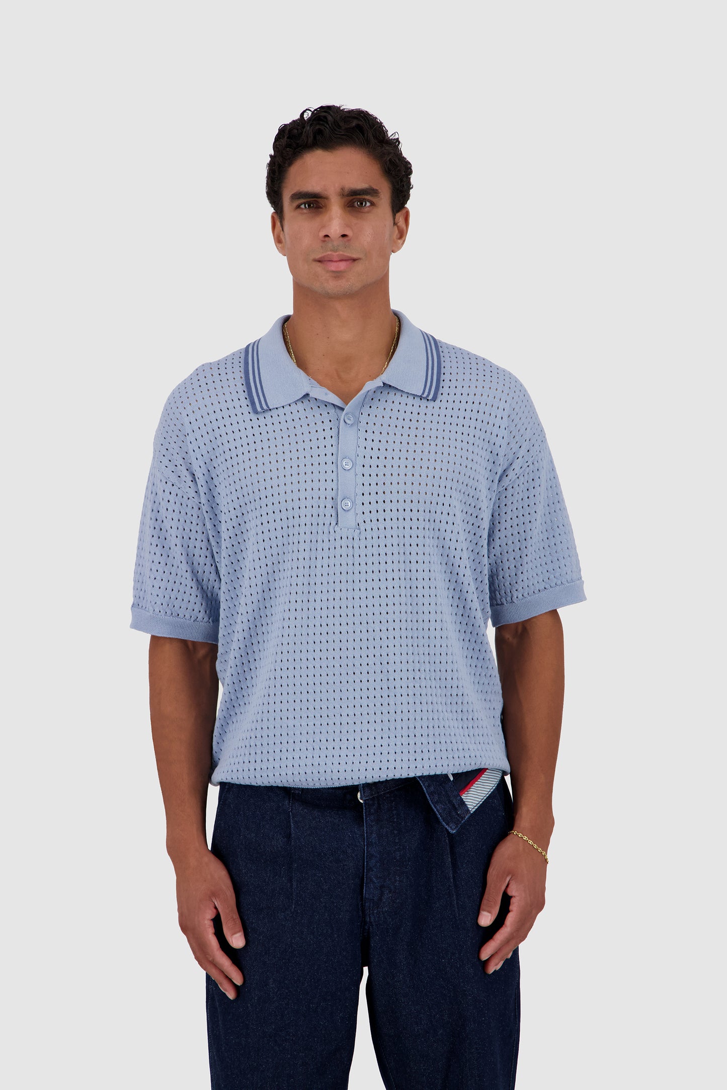 Knitted Polo -Baby Blue