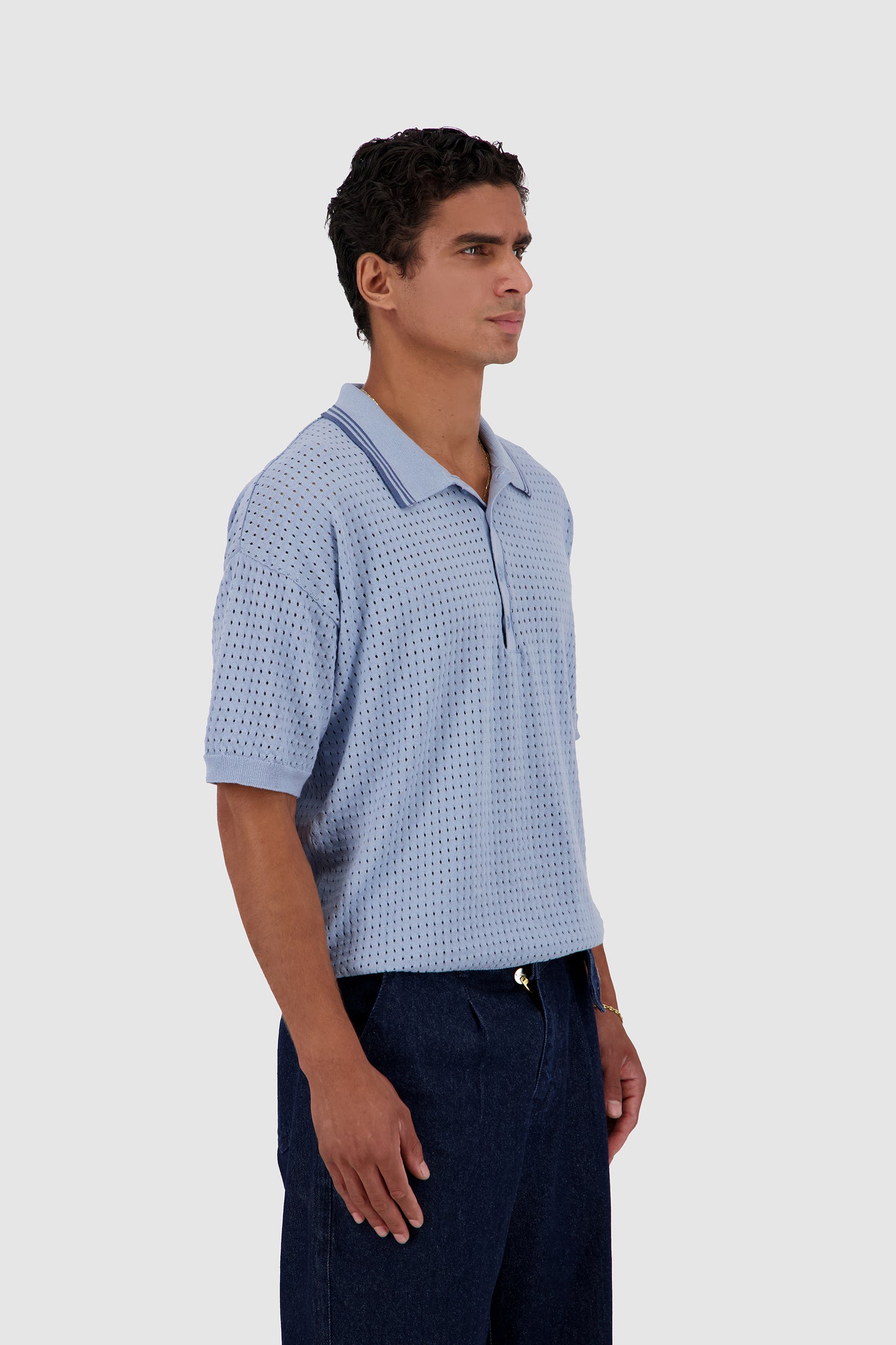 Knitted Polo -Baby Blue