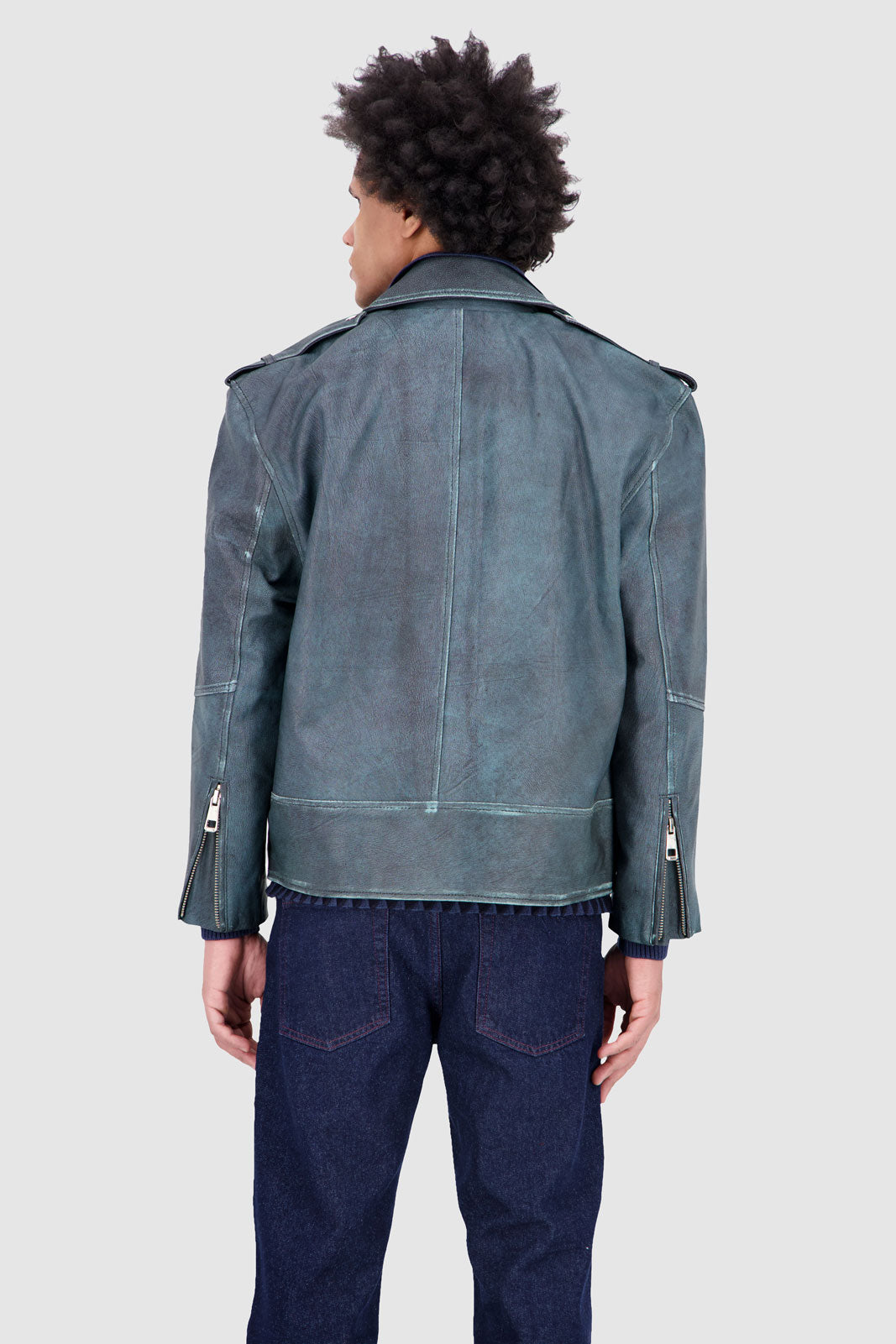 Leather Jacket Teal Blue