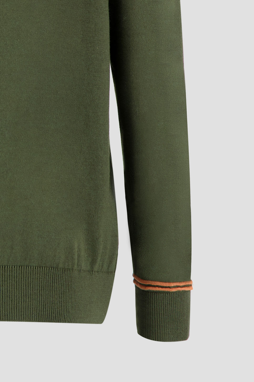 Long Sleeves Contrast T-Shirt - Olive With Orange
