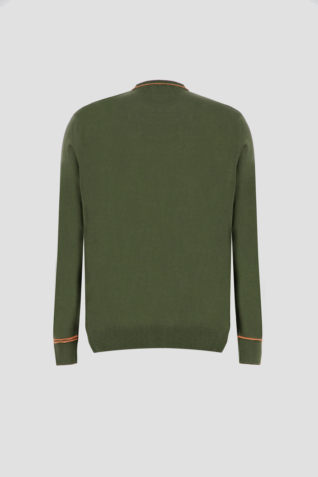 Long Sleeves Contrast T-Shirt - Olive With Orange