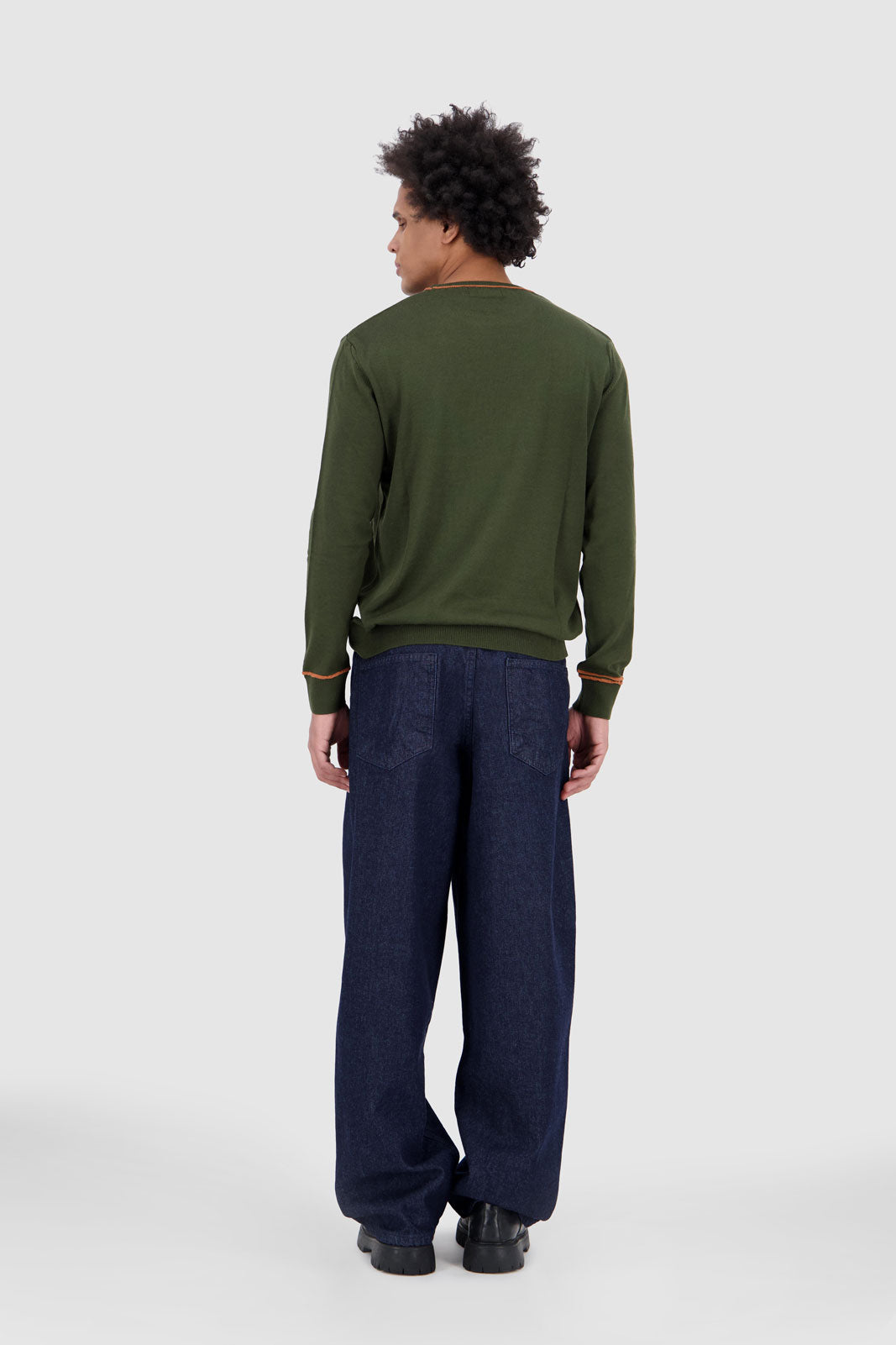 Long Sleeves Contrast T-Shirt - Olive With Orange