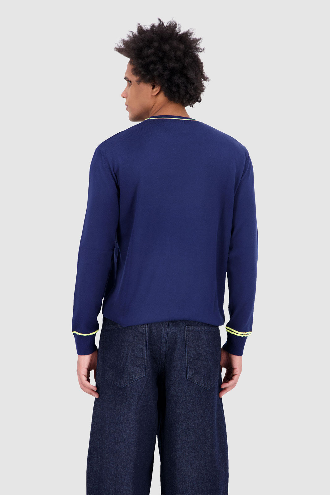 Long Sleeves Contrast T-Shirt - Navy With Yellow
