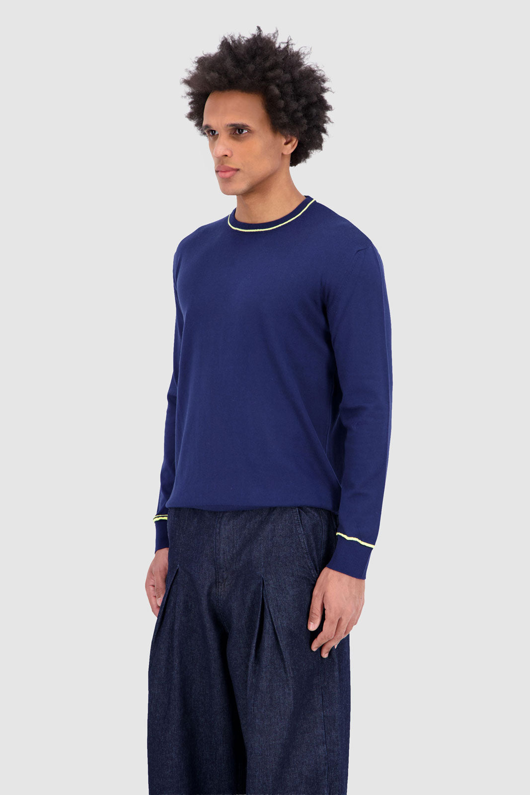 Long Sleeves Contrast T-Shirt - Navy With Yellow