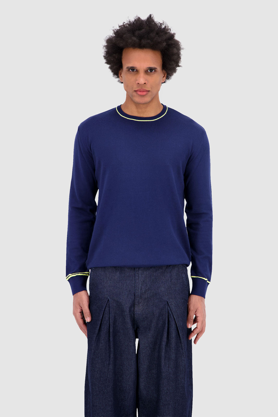 Long Sleeves Contrast T-Shirt - Navy With Yellow
