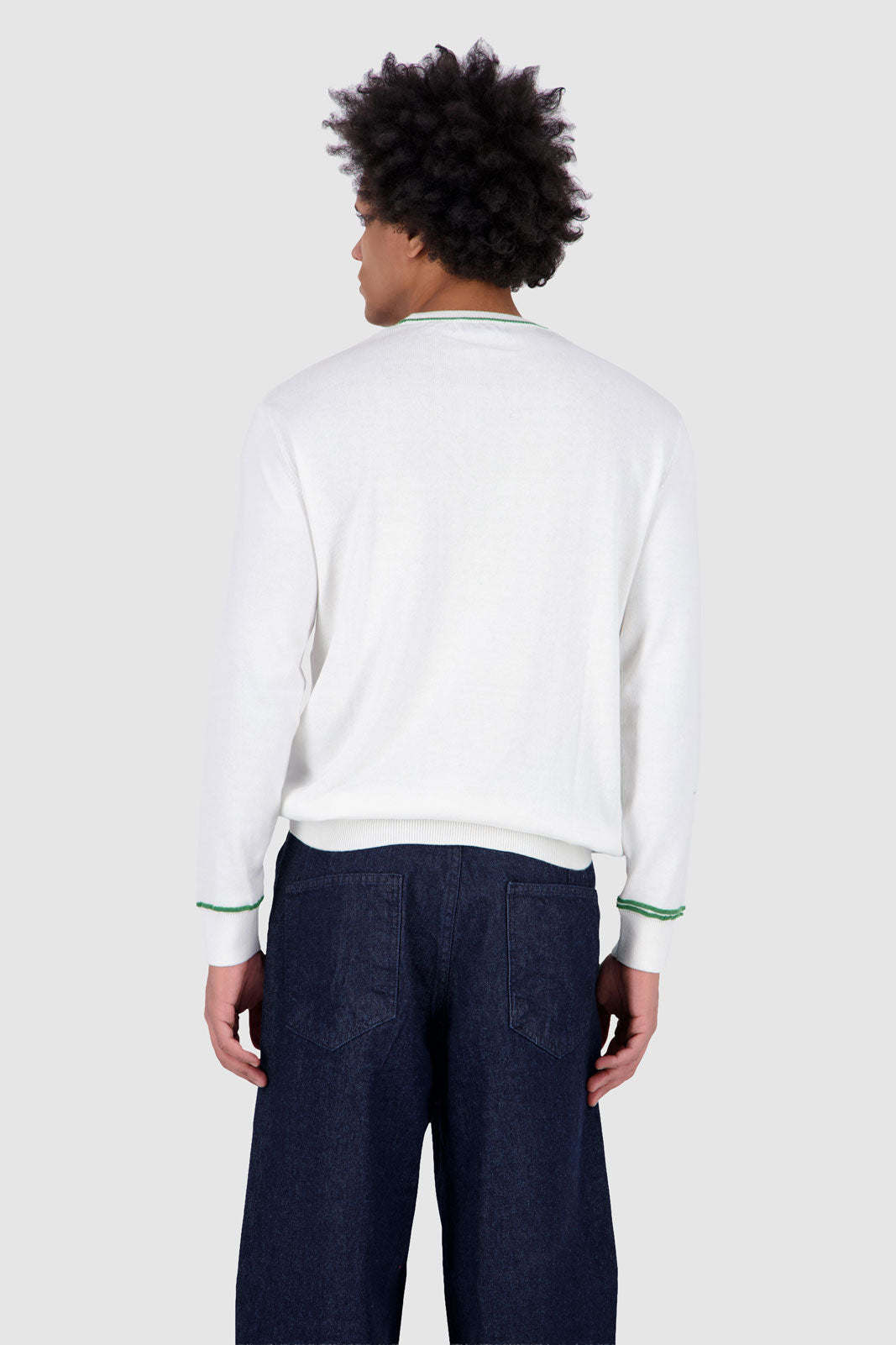 Long Sleeves Contrast T-Shirt - Off white With Green