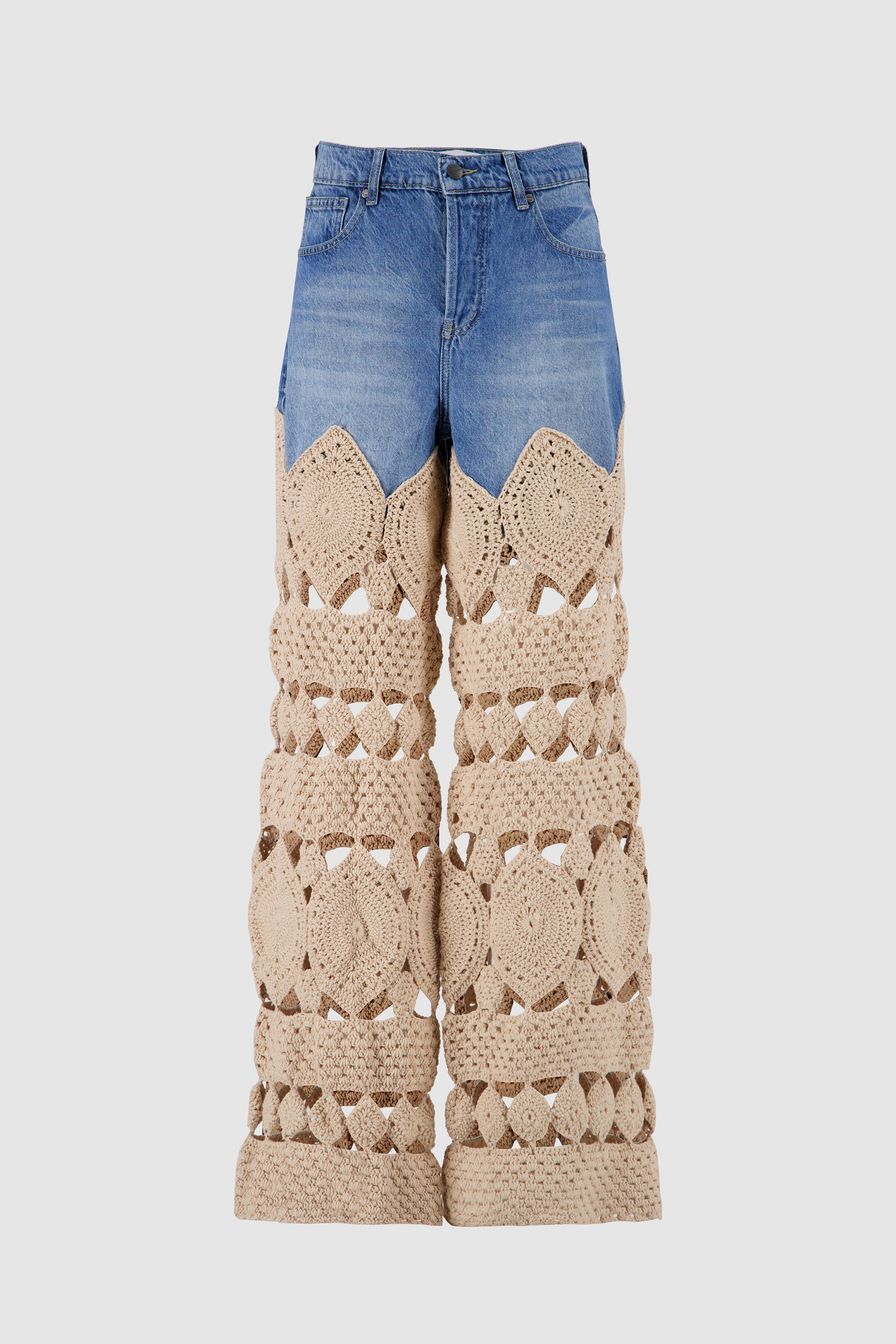 Denim Jeans with Crochet -Cream