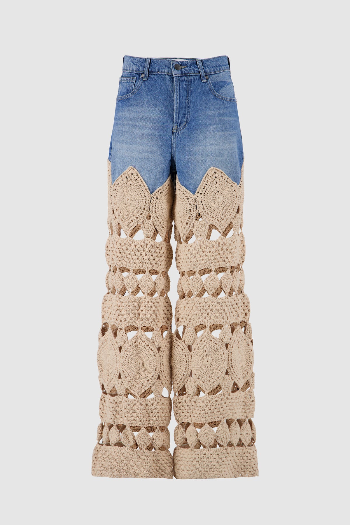 Denim Jeans with Crochet -Cream