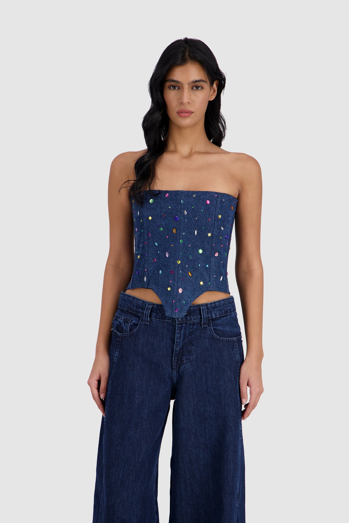 Be-Dazzled  Fancy Bling Corset - Medium Blue