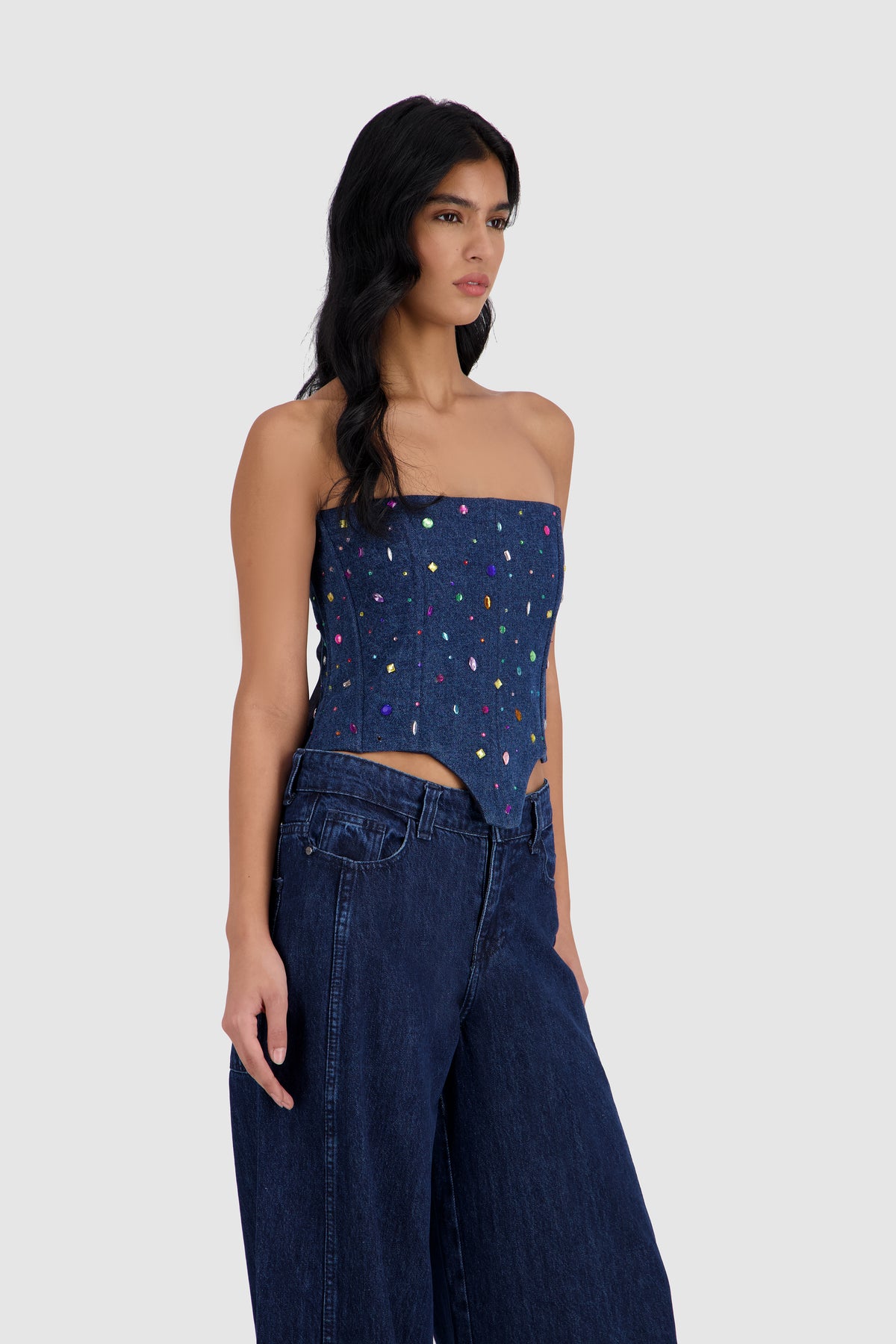 Be-Dazzled  Fancy Bling Corset - Medium Blue