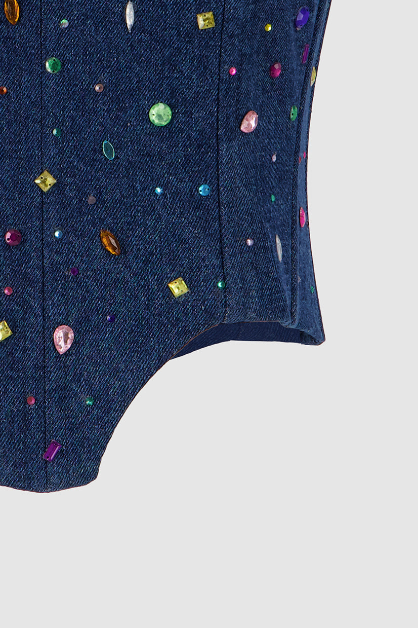 Be-Dazzled  Fancy Bling Corset - Medium Blue