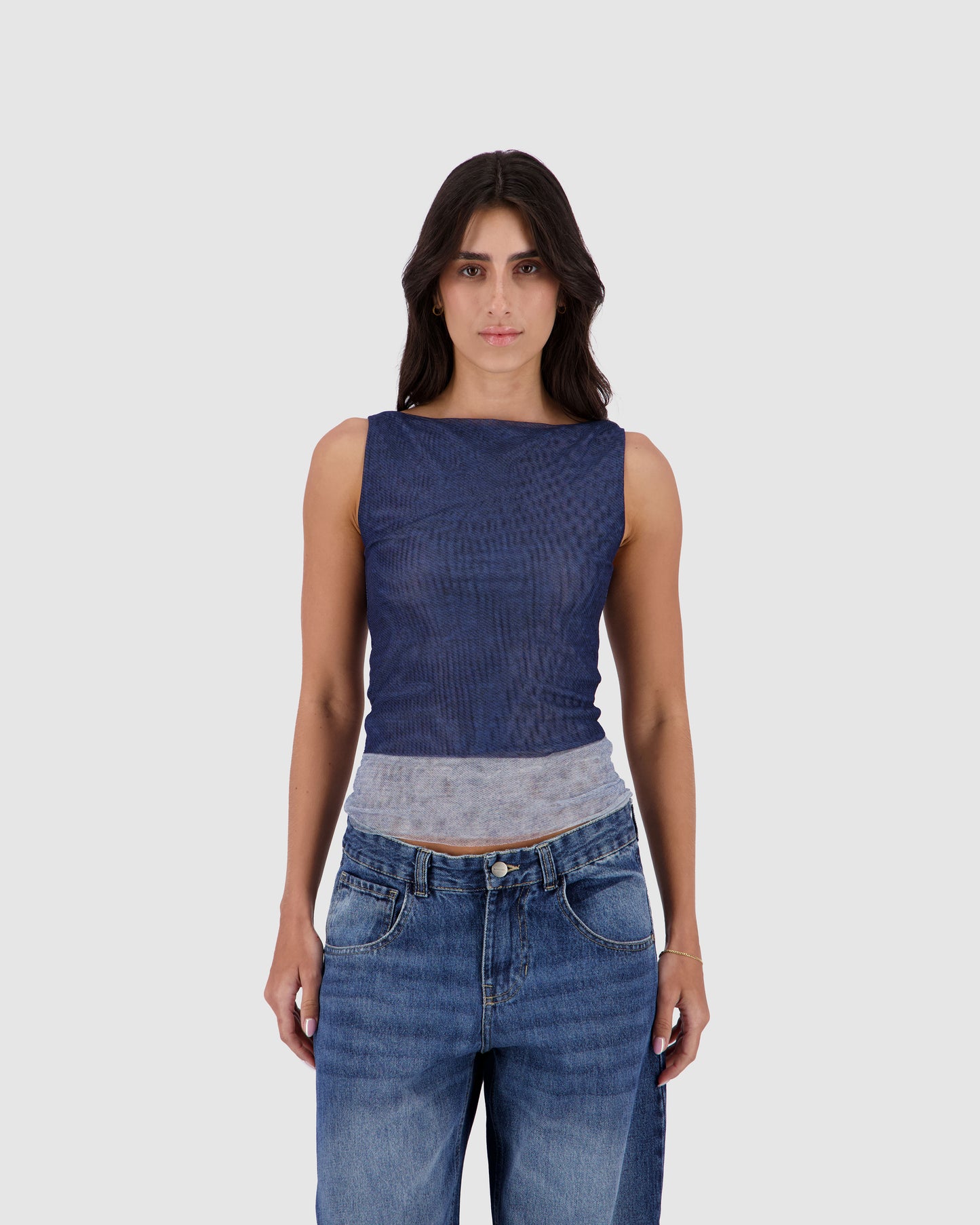 Sheer Denim Top -Medium Blue