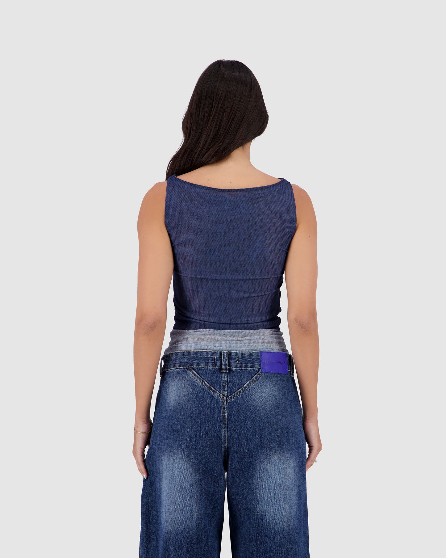 Sheer Denim Top -Medium Blue