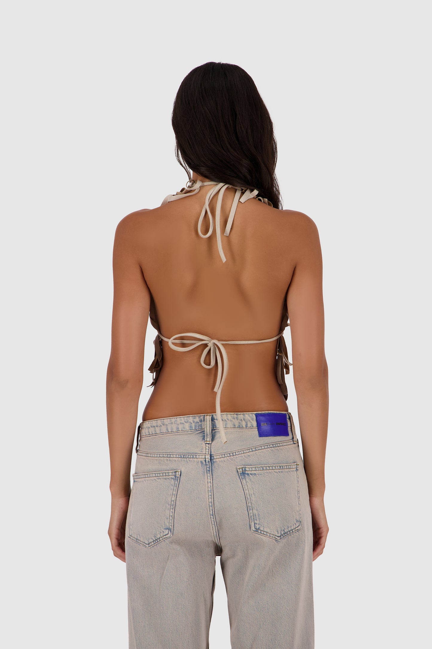 Suede Fringed Halter -Beige