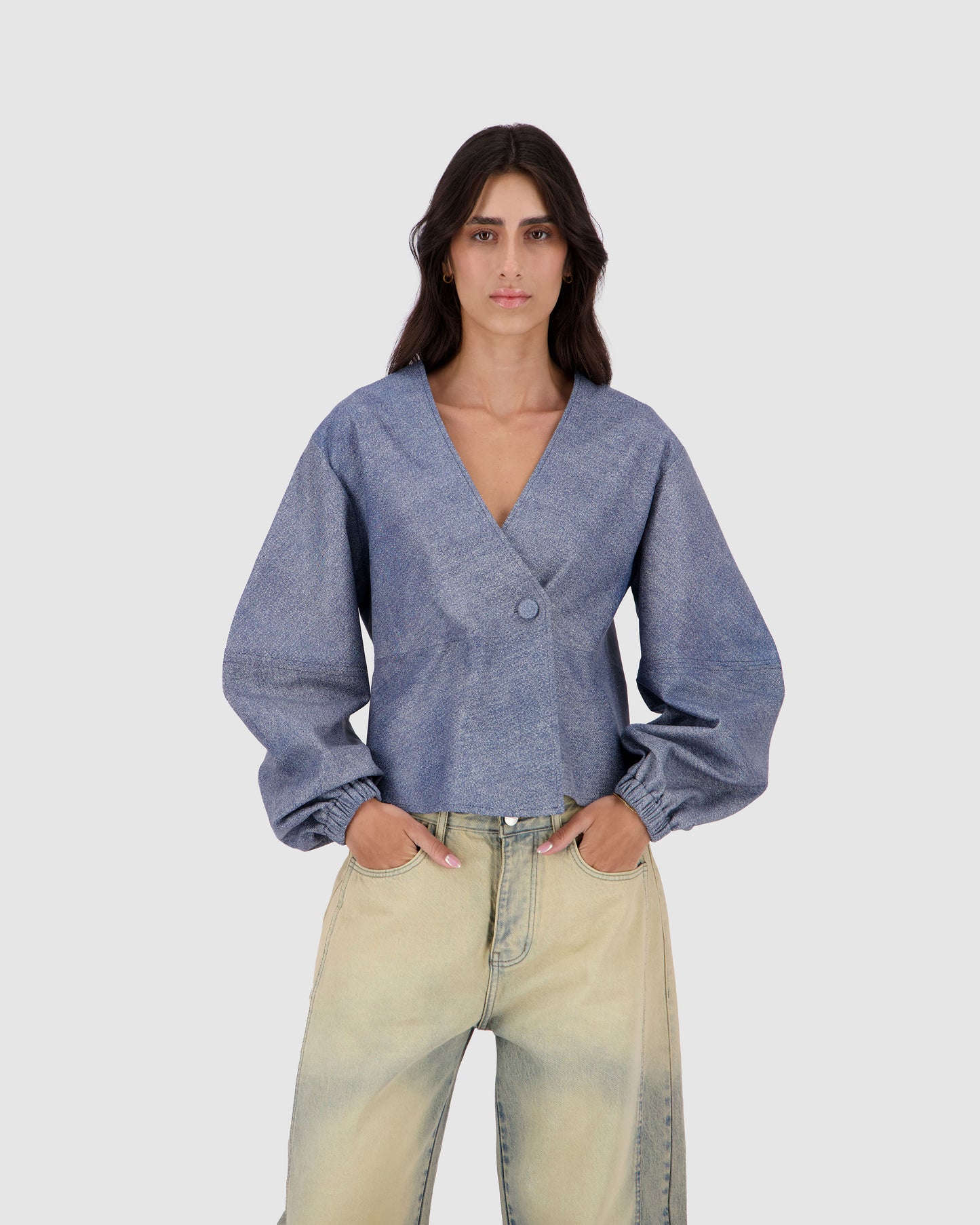 Leather Blouse - Blue Denim