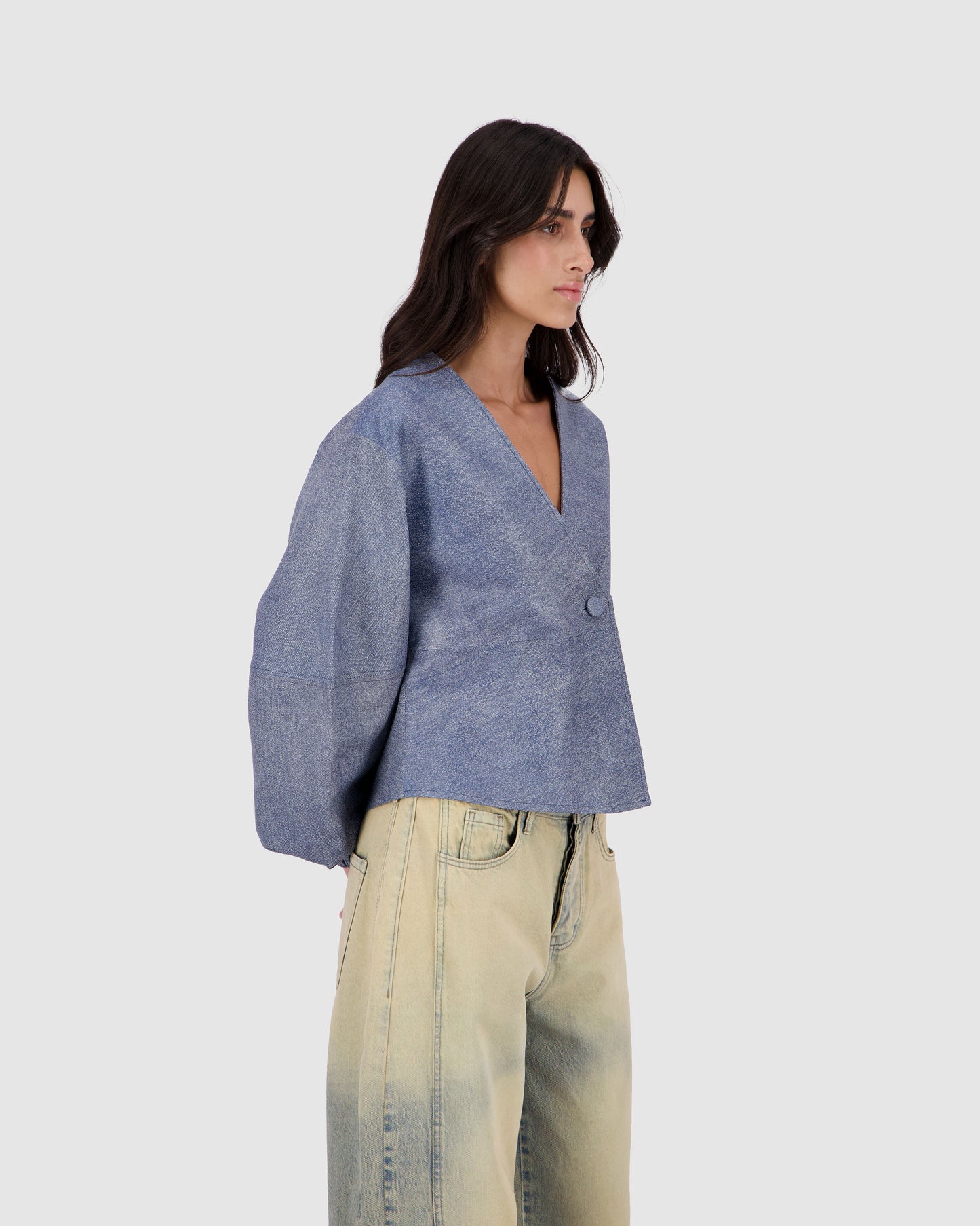 Leather Blouse - Blue Denim