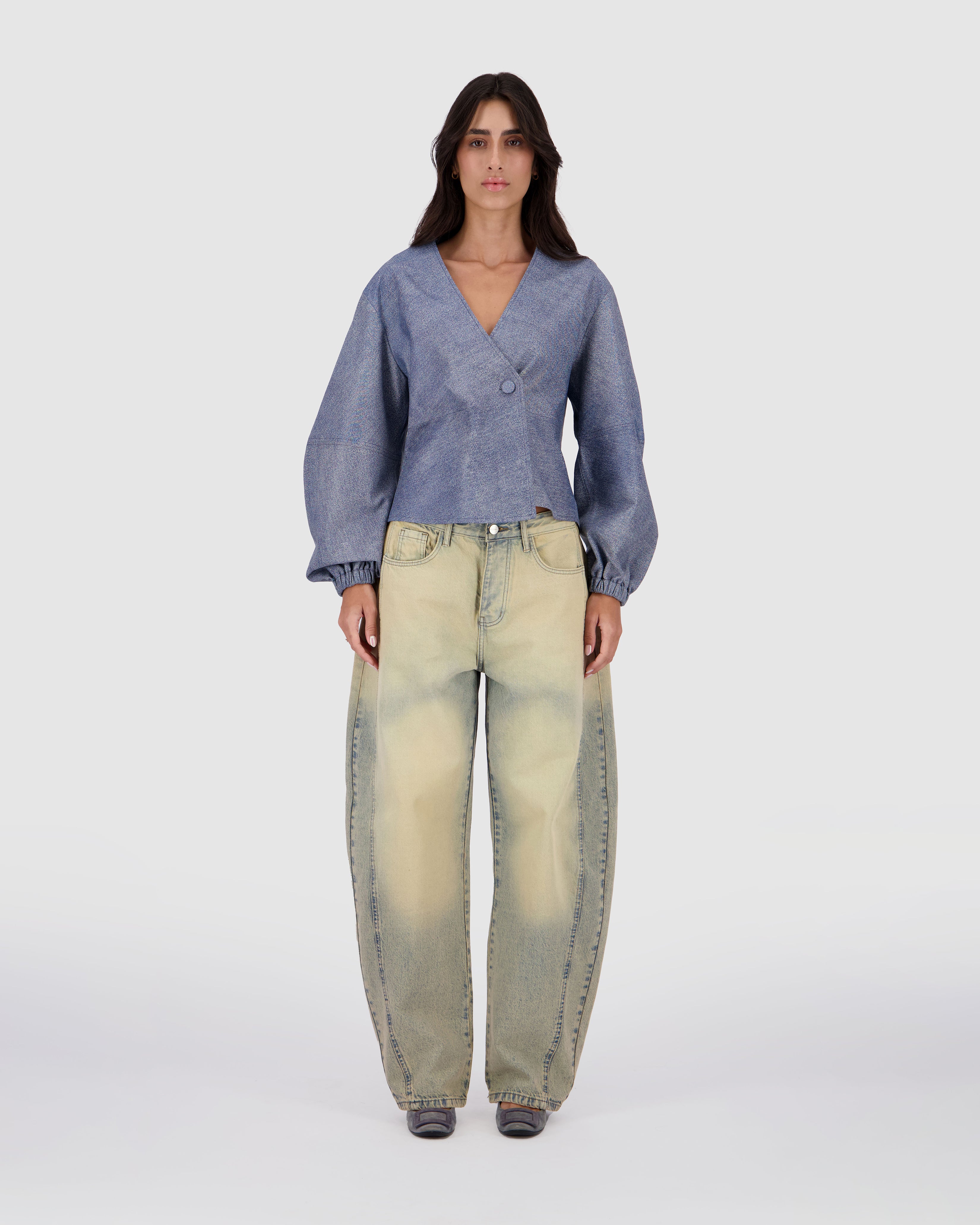 Leather Blouse - Blue Denim