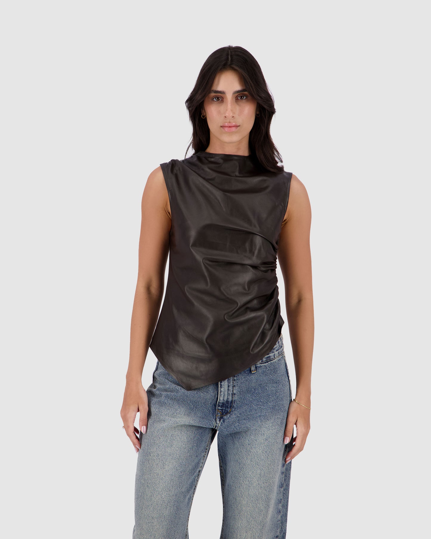 Leather Twist Top - Brown