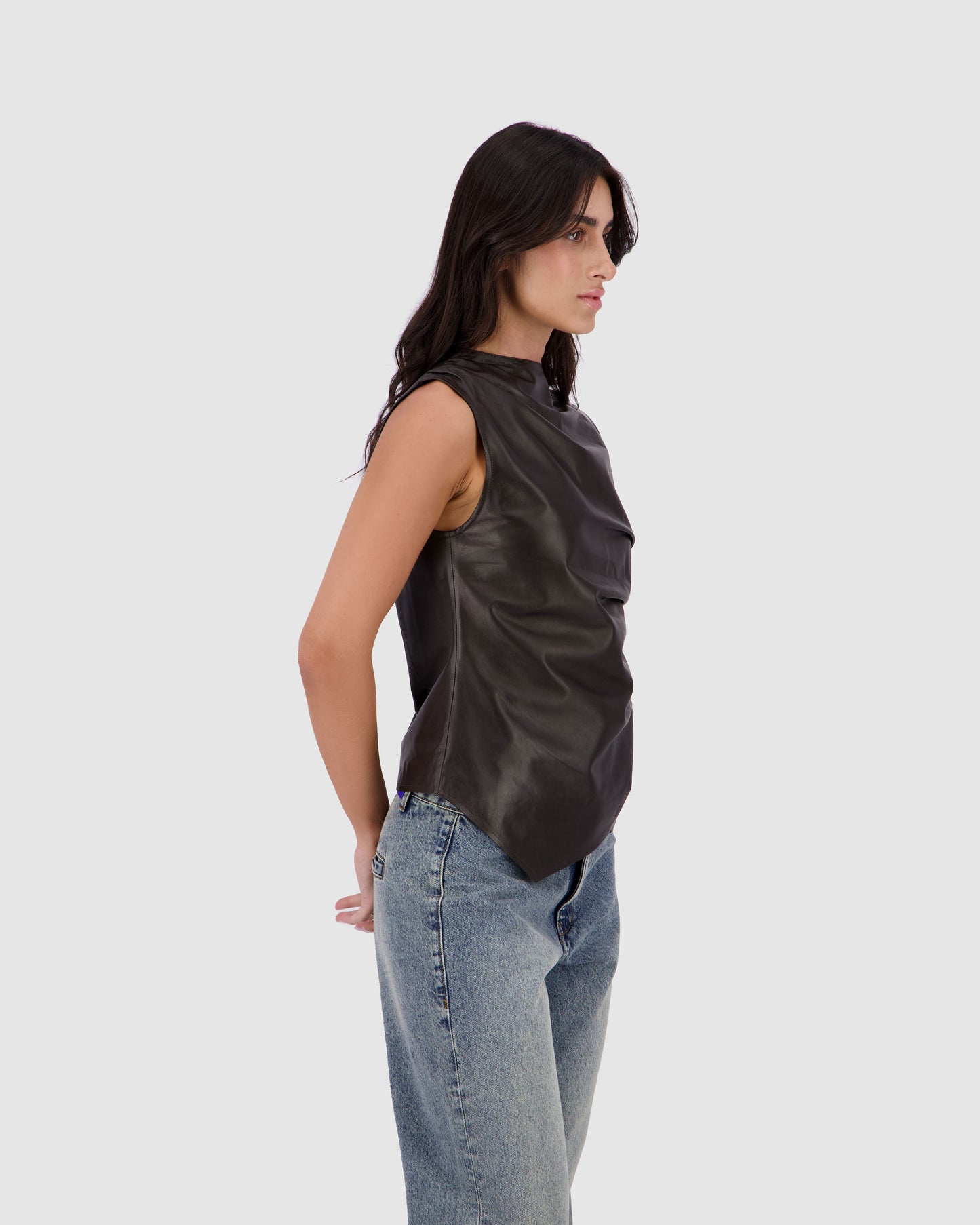Leather Twist Top - Brown