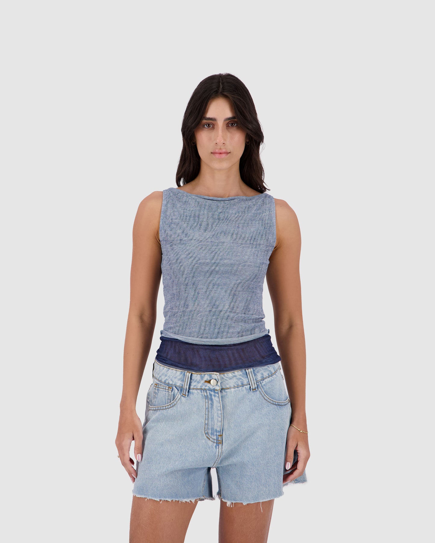 Sheer Denim Top -Light Blue