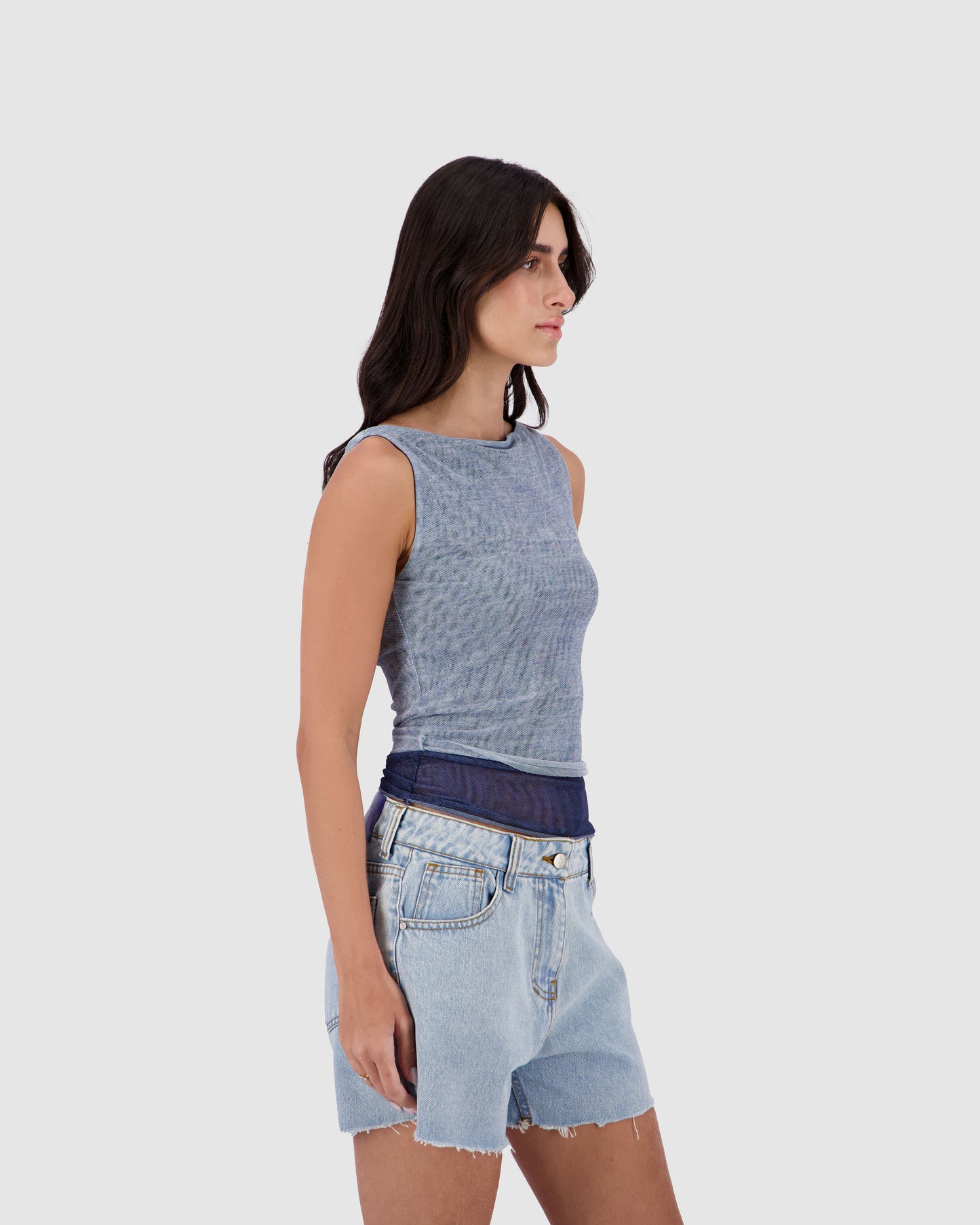 Sheer Denim Top -Light Blue