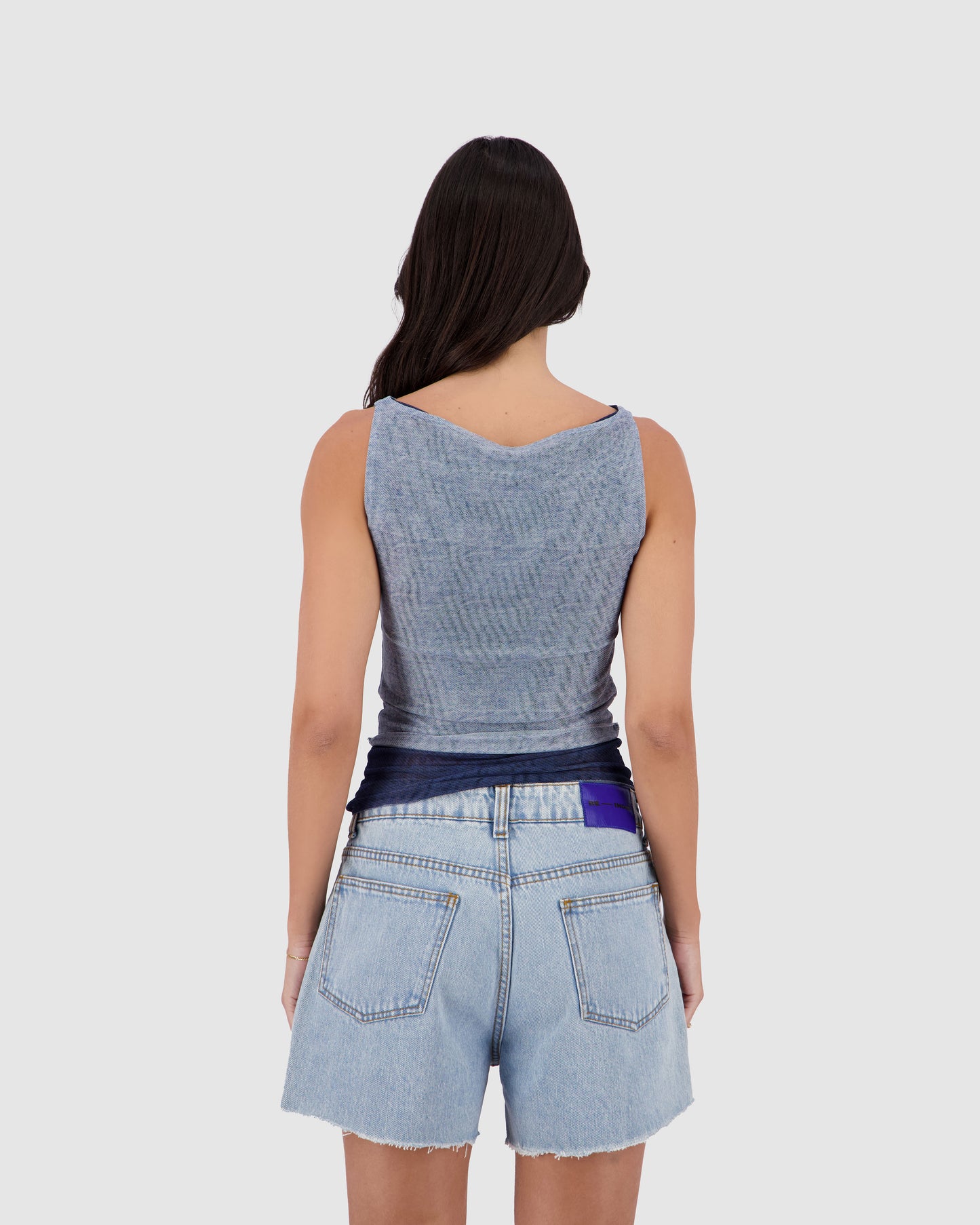 Sheer Denim Top -Light Blue