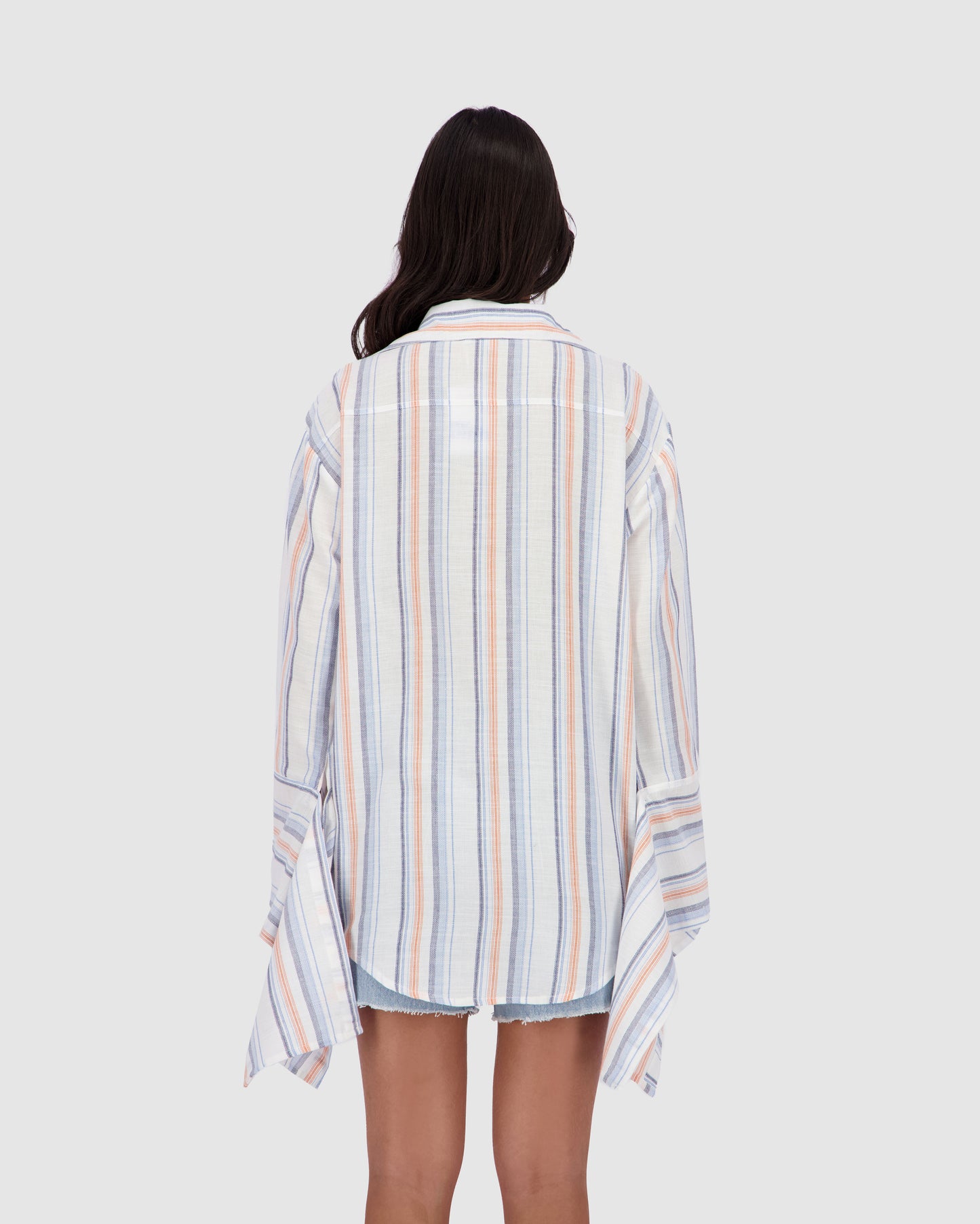 Beach Striped Bound Shirt -Blue x Salmon