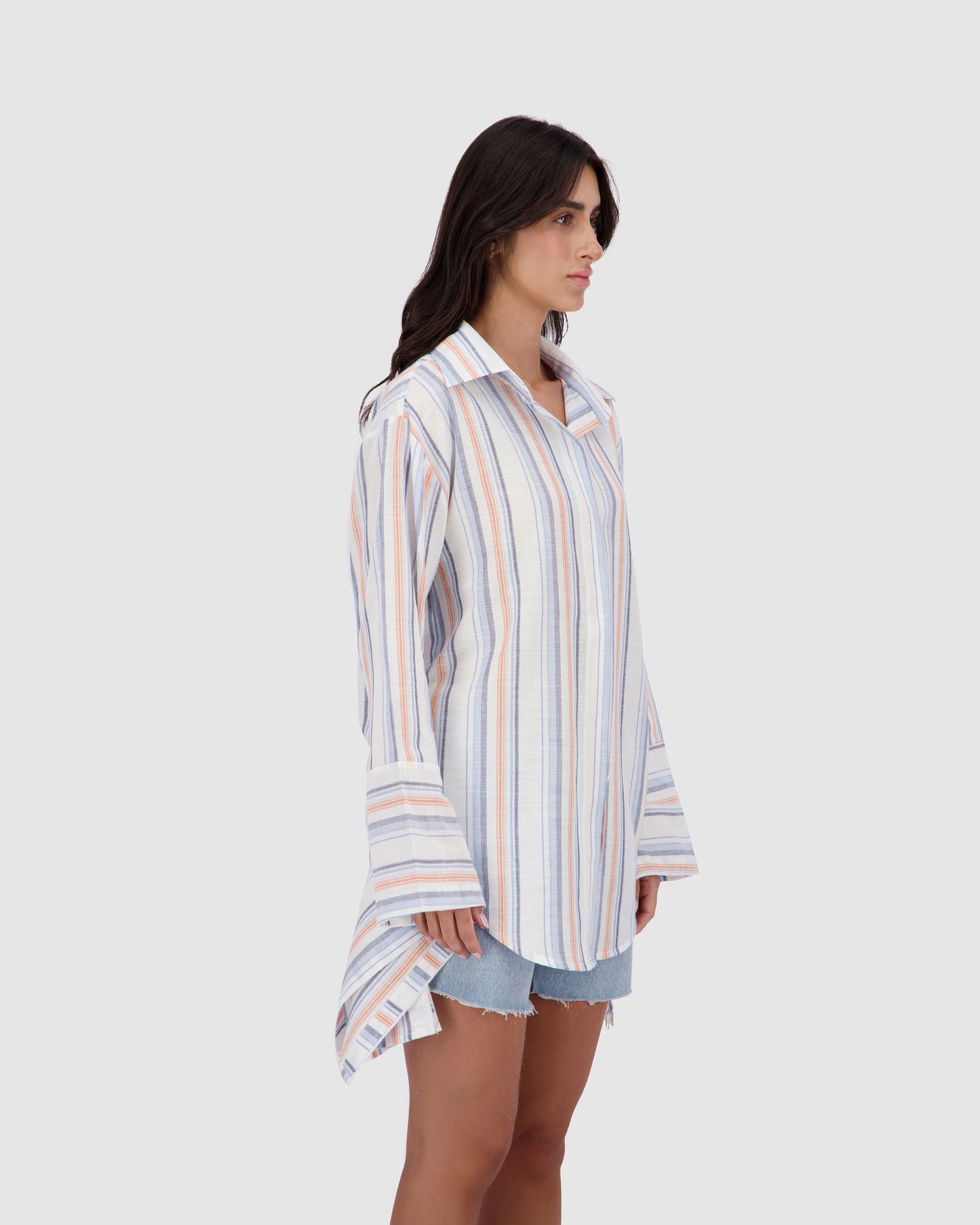 Beach Striped Bound Shirt -Blue x Salmon
