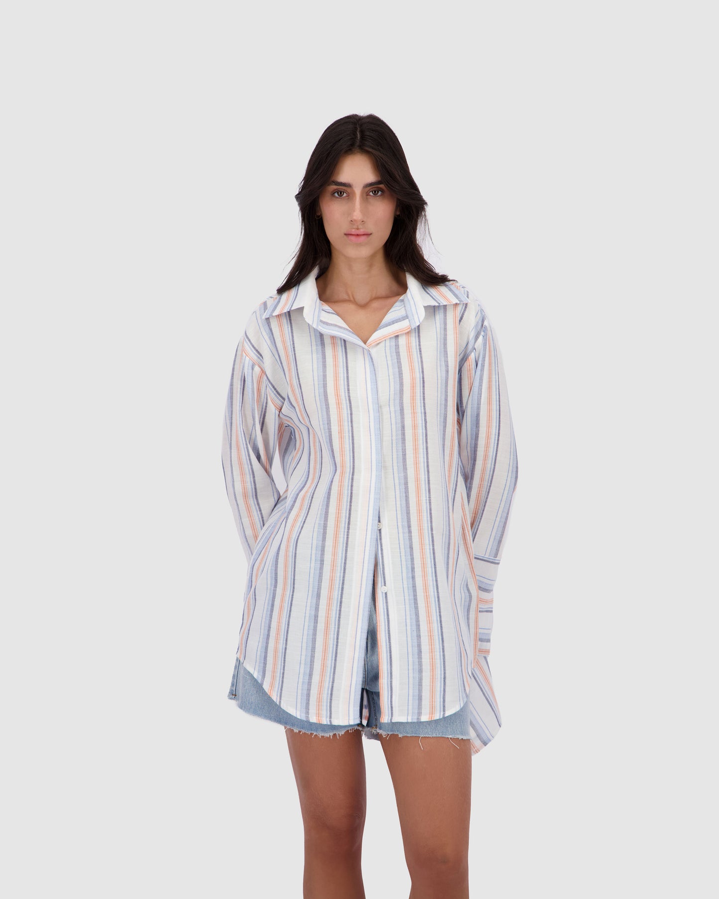Beach Striped Bound Shirt -Blue x Salmon