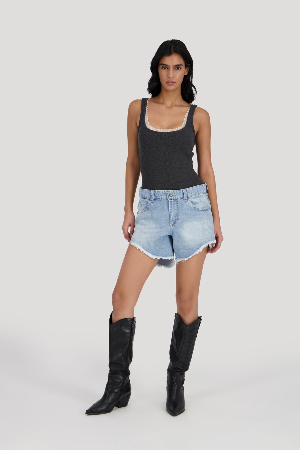Fluffy Shorts -Medium Stone Blue