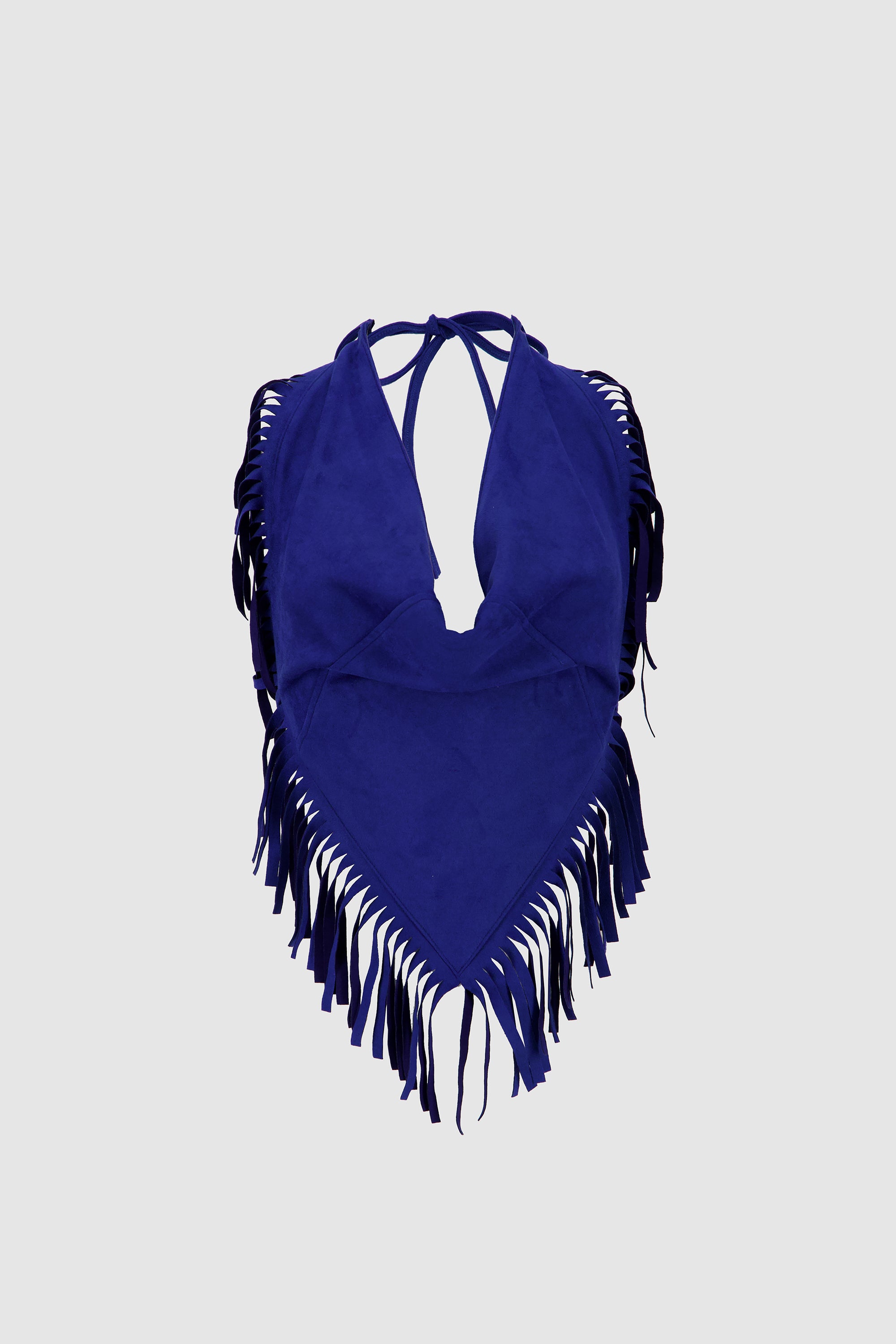 Suede Fringed Halter -Blue