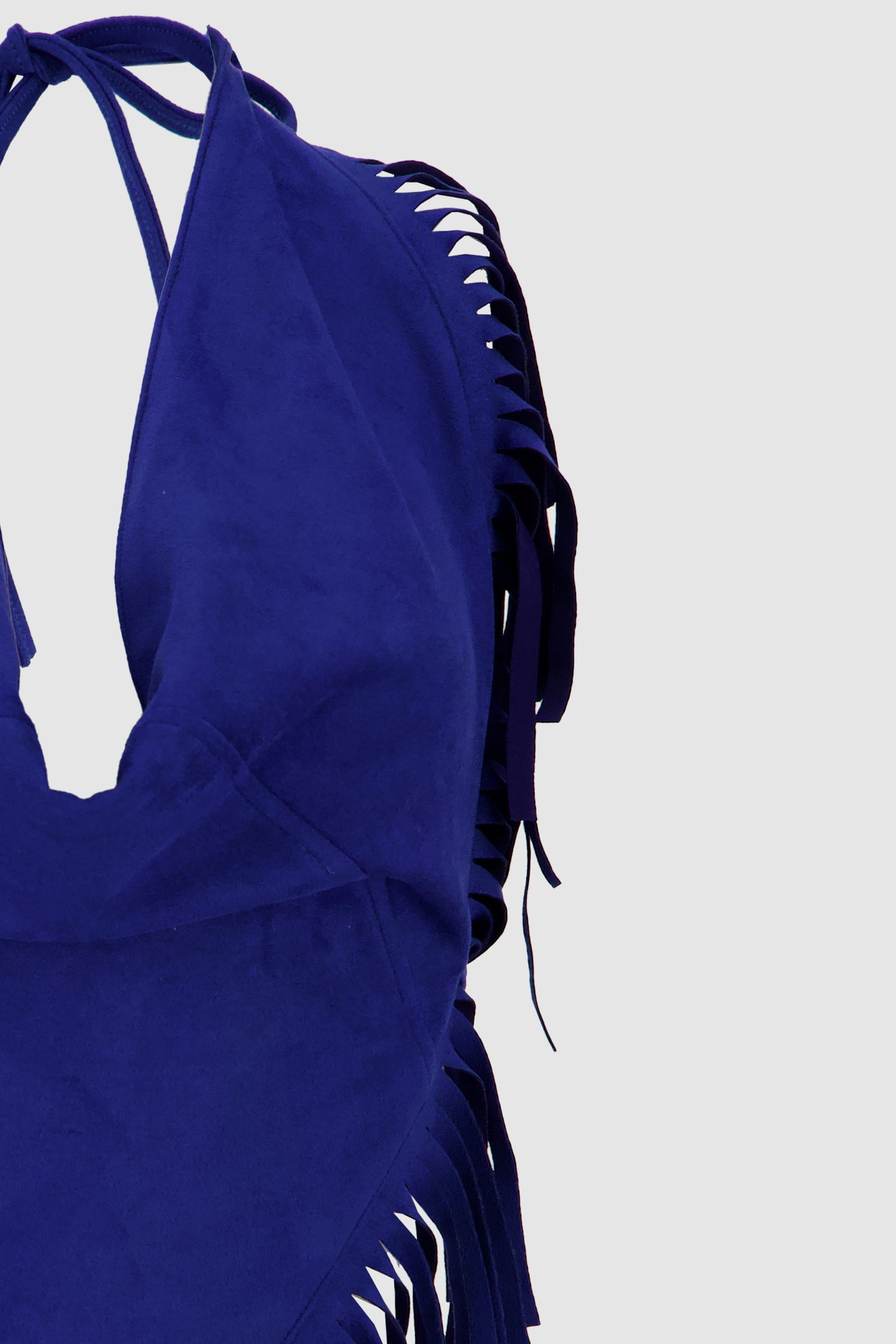 Suede Fringed Halter -Blue