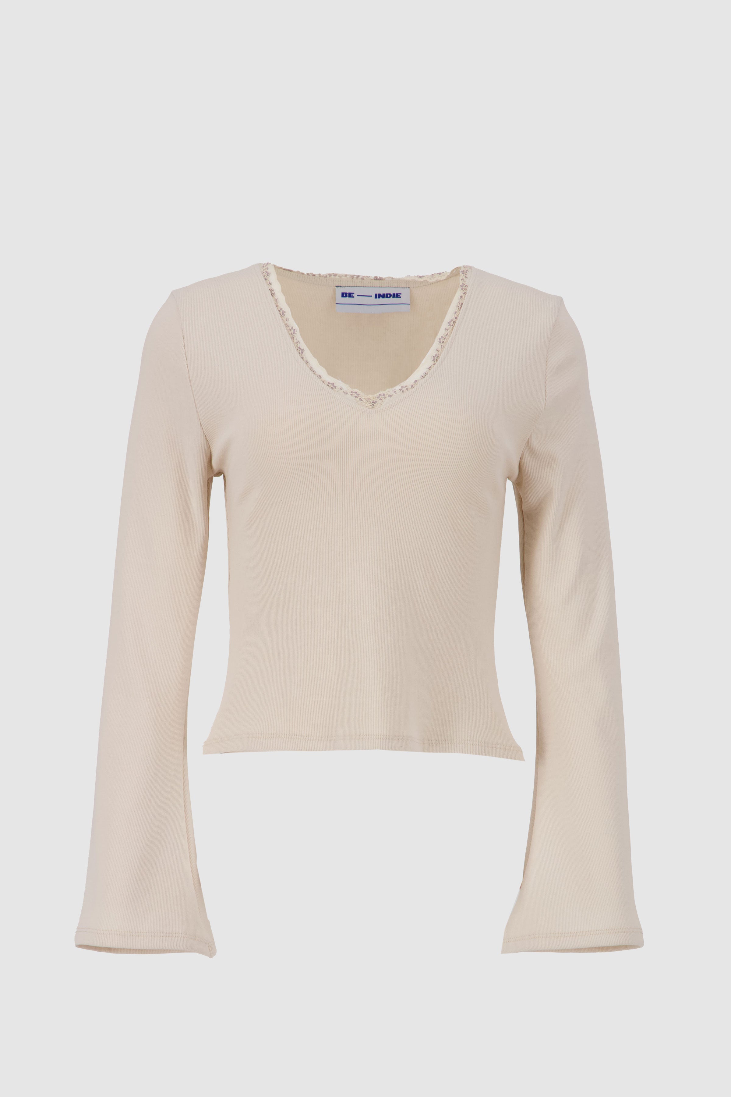 Lace Vee Top -Beige