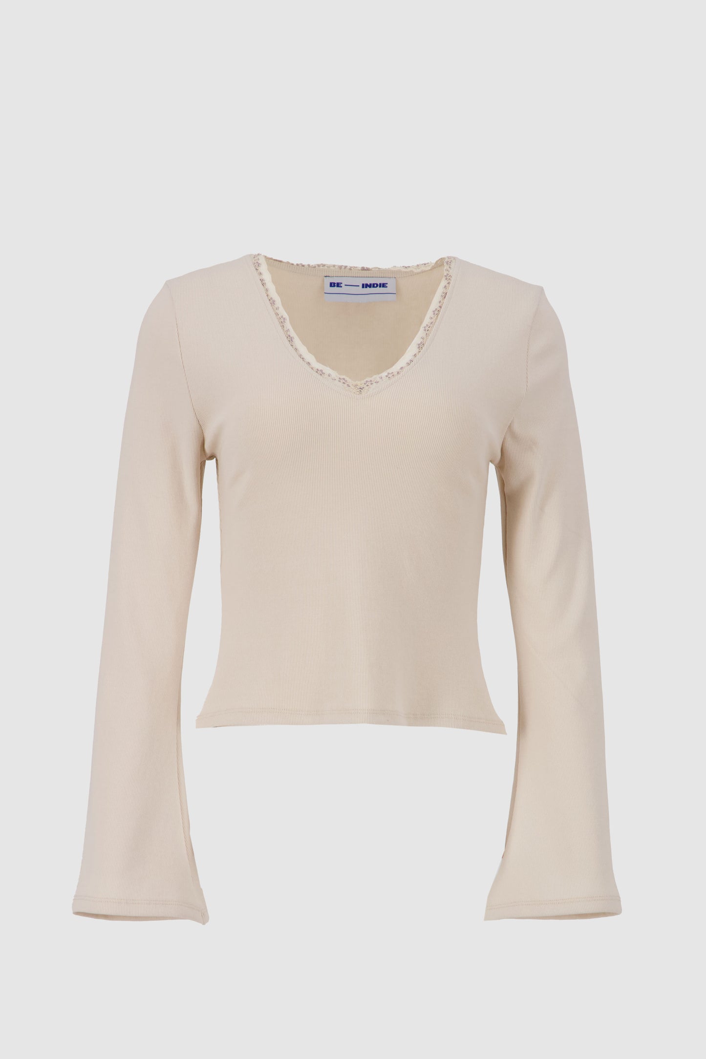 Lace Vee Top -Beige